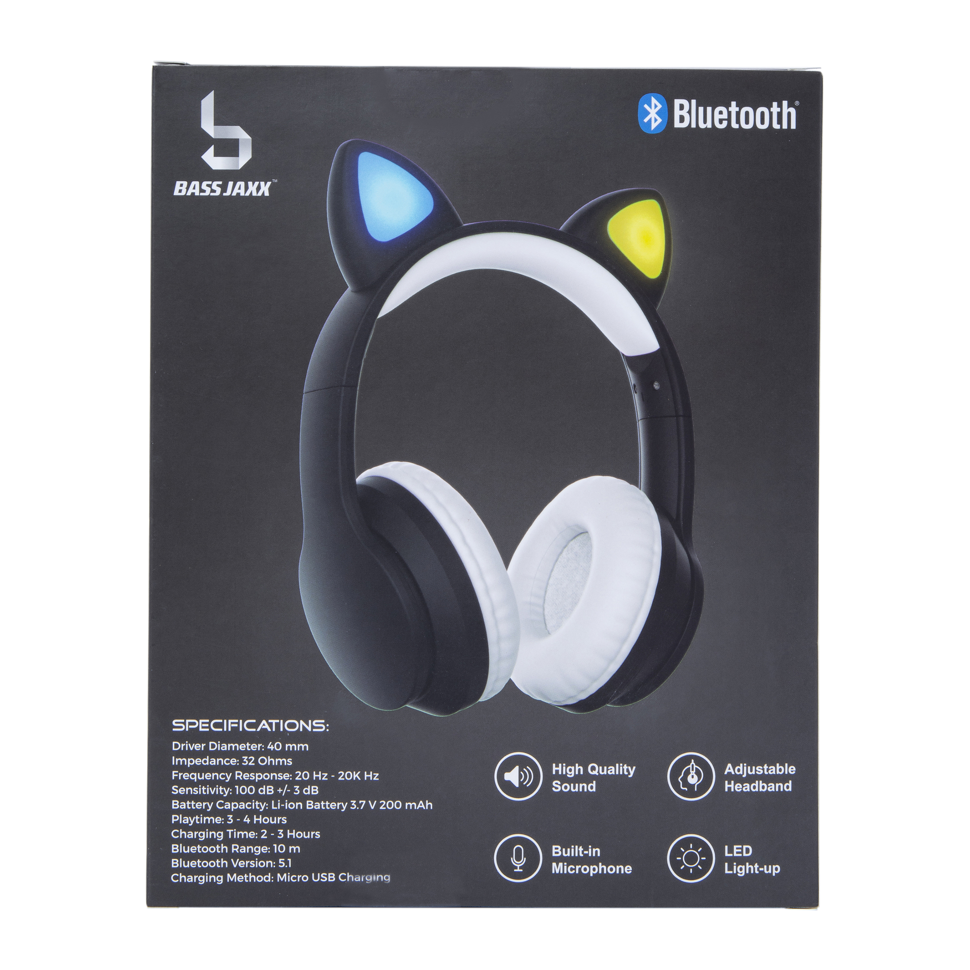 color-change bluetooth LED cat ear headphones w/ mic