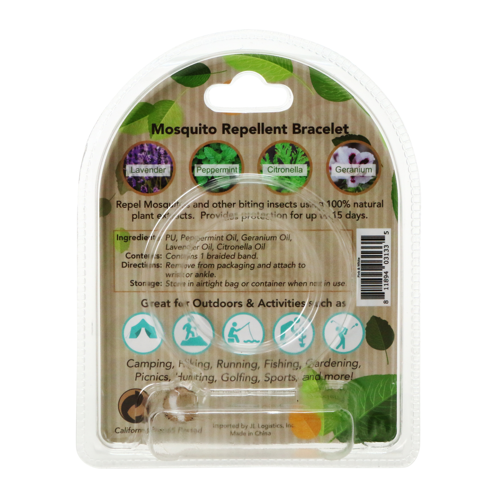 Essential Oil-infused Bug Repellant Wristband - Pink/White