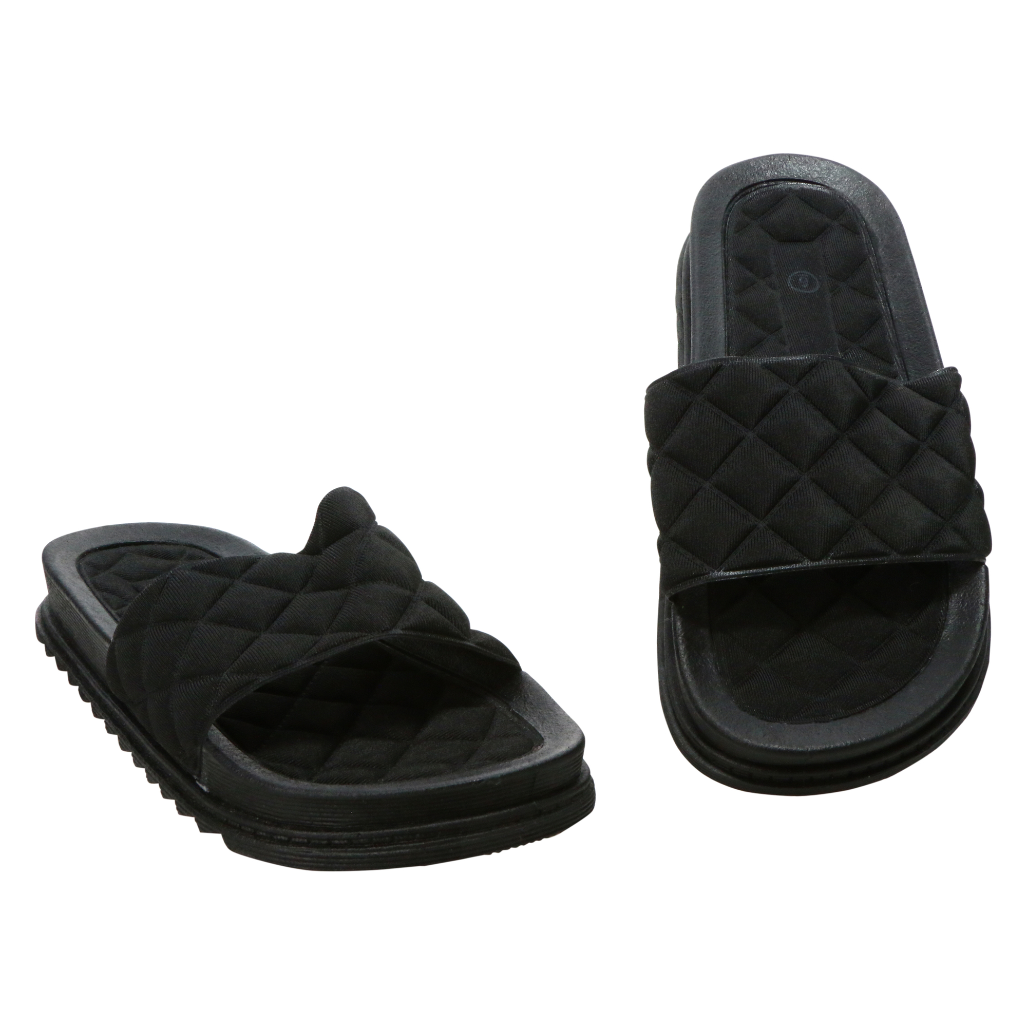 ladies green quilted slide sandals