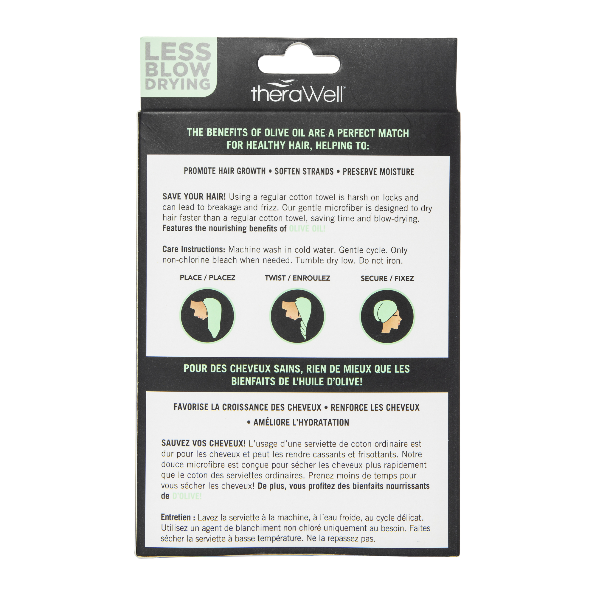 therawell® twirly hair towel infused with olive oil