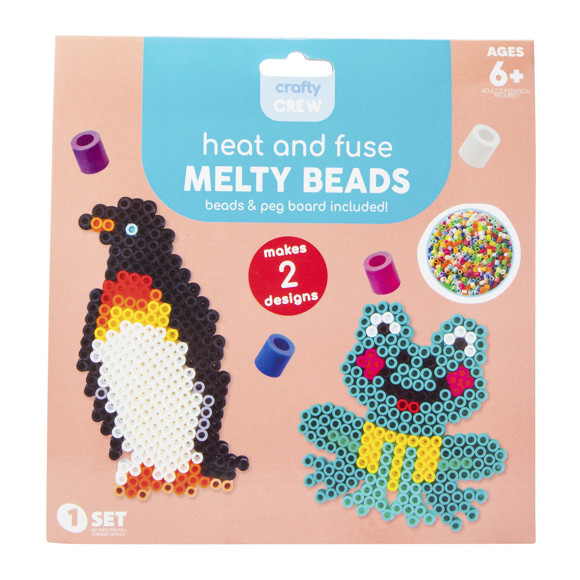 heat and fuse melty beads 2-pack craft kit - frog & penguin