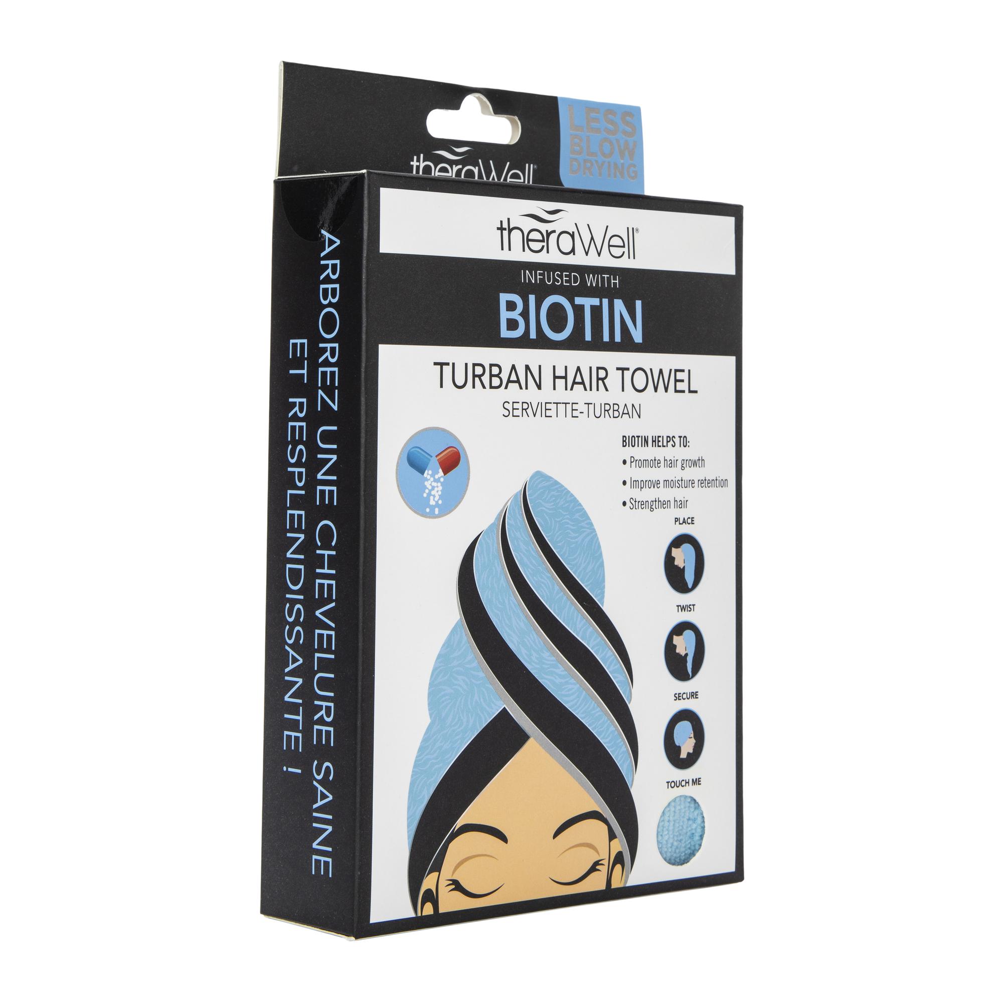 therawell® twirly hair towel infused with biotin