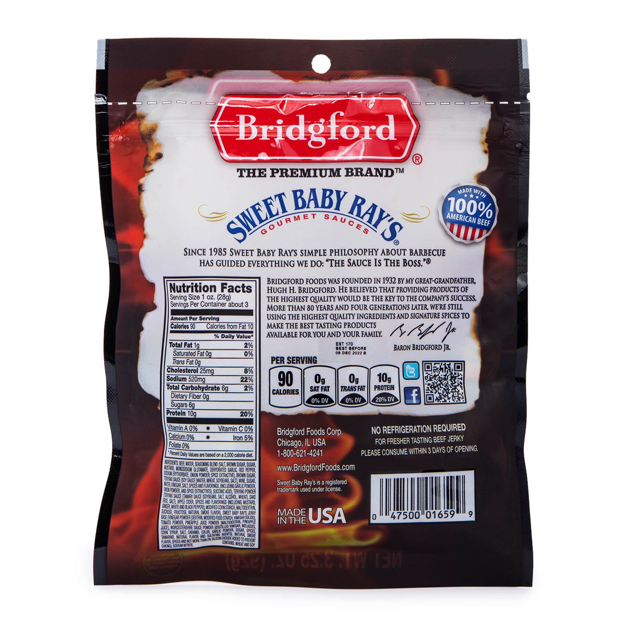 bridgford® sweet baby ray's® sweet teriyaki beef jerky 3.25oz
