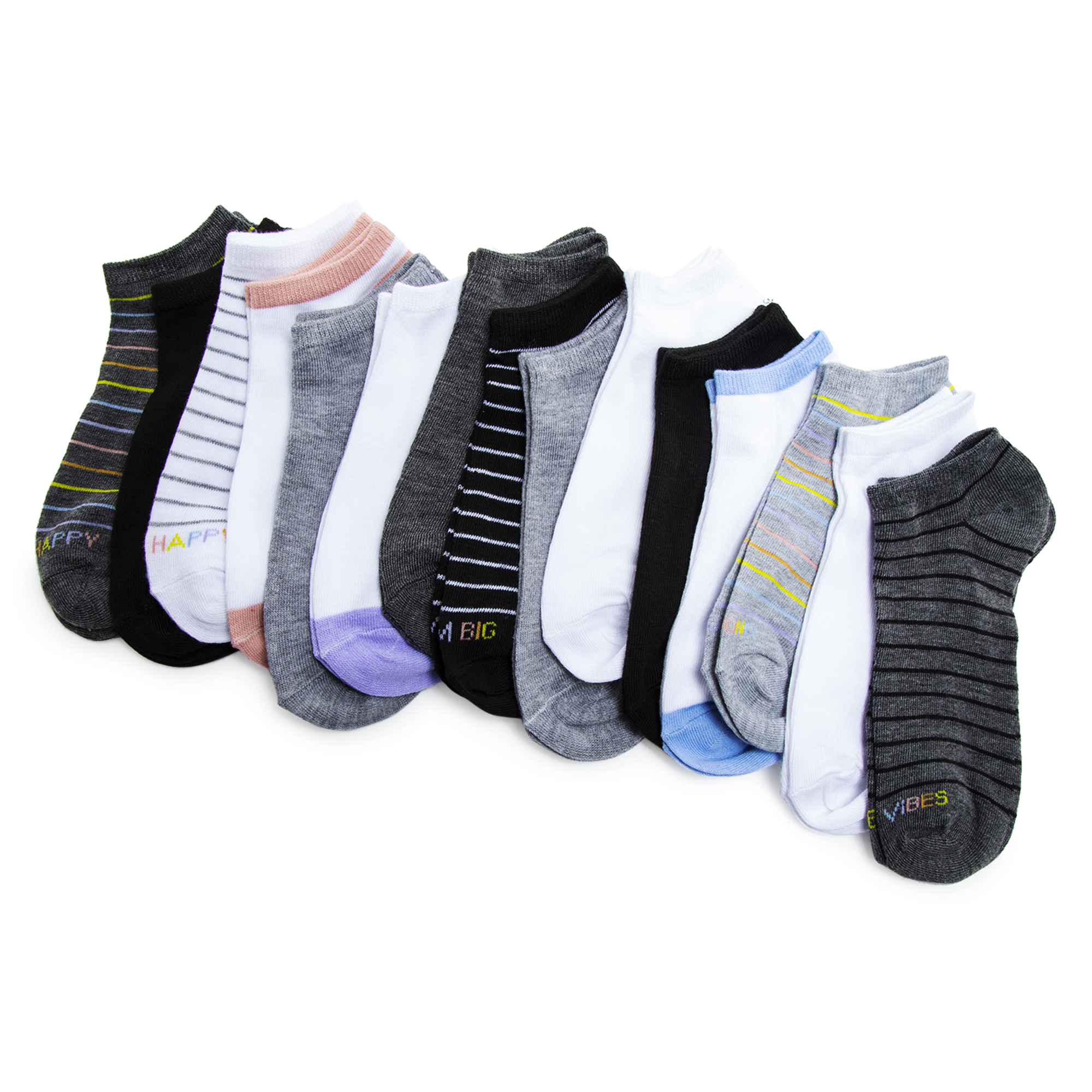 low-cut ankle socks 15-pack - stripes w/ quotes