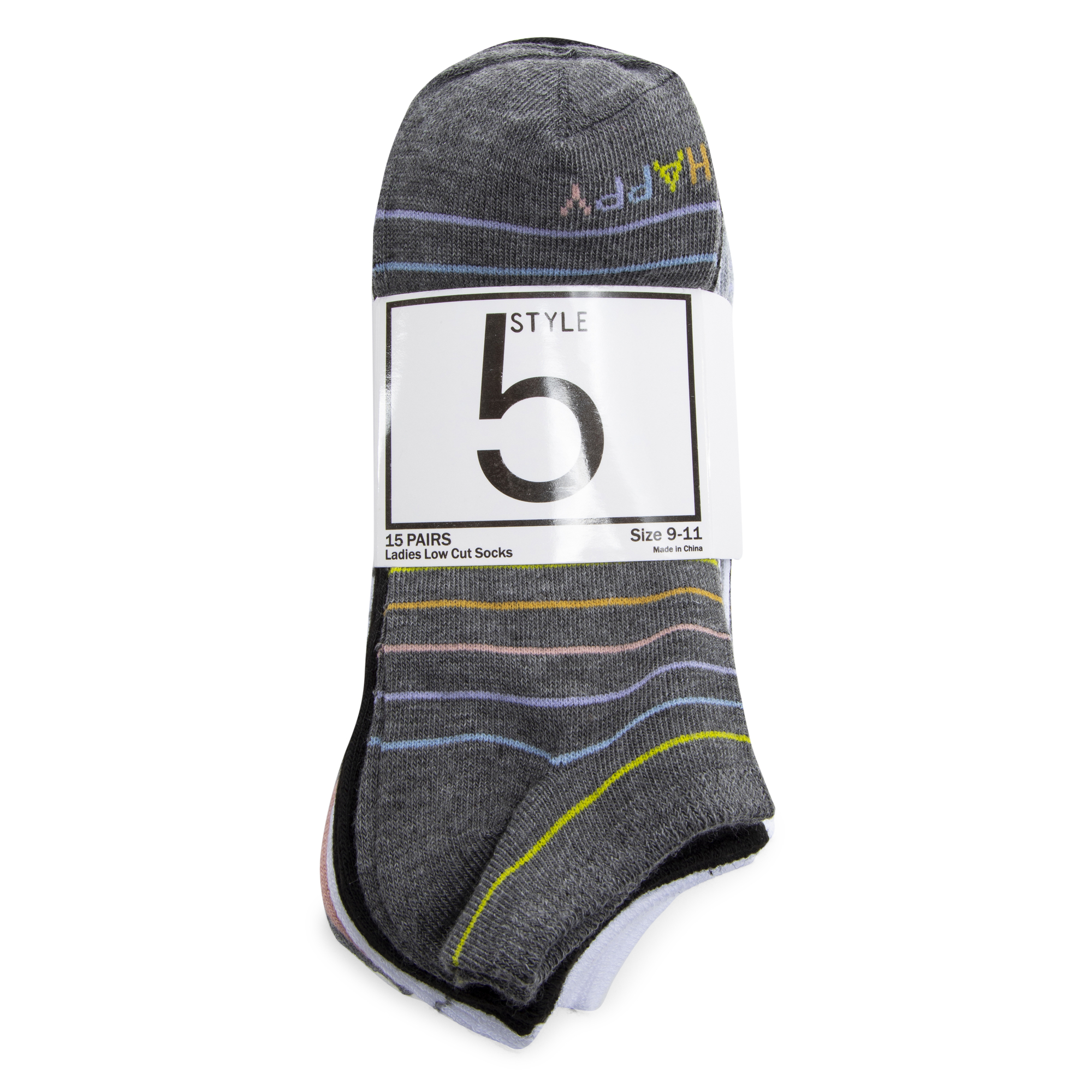 low-cut ankle socks 15-pack - stripes w/ quotes