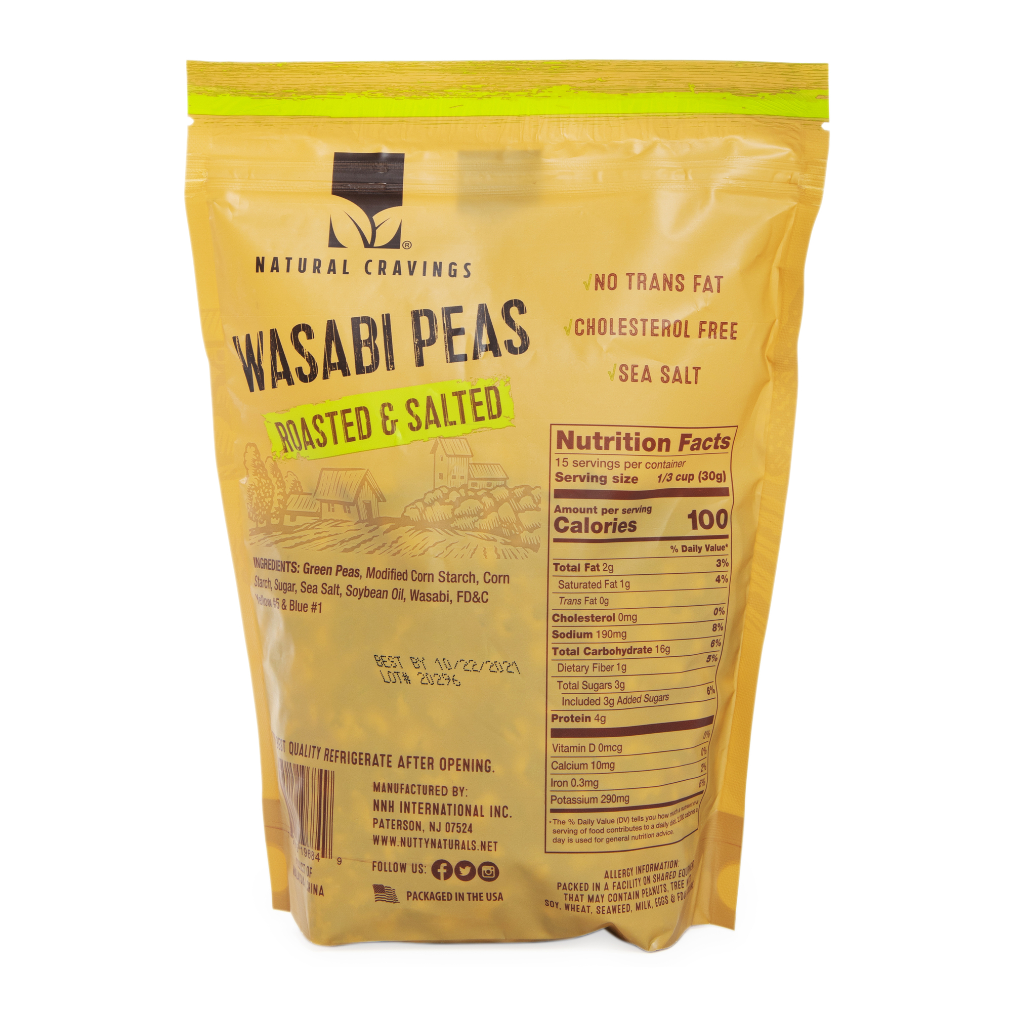 natural cravings® roasted & salted wasabi peas 16oz