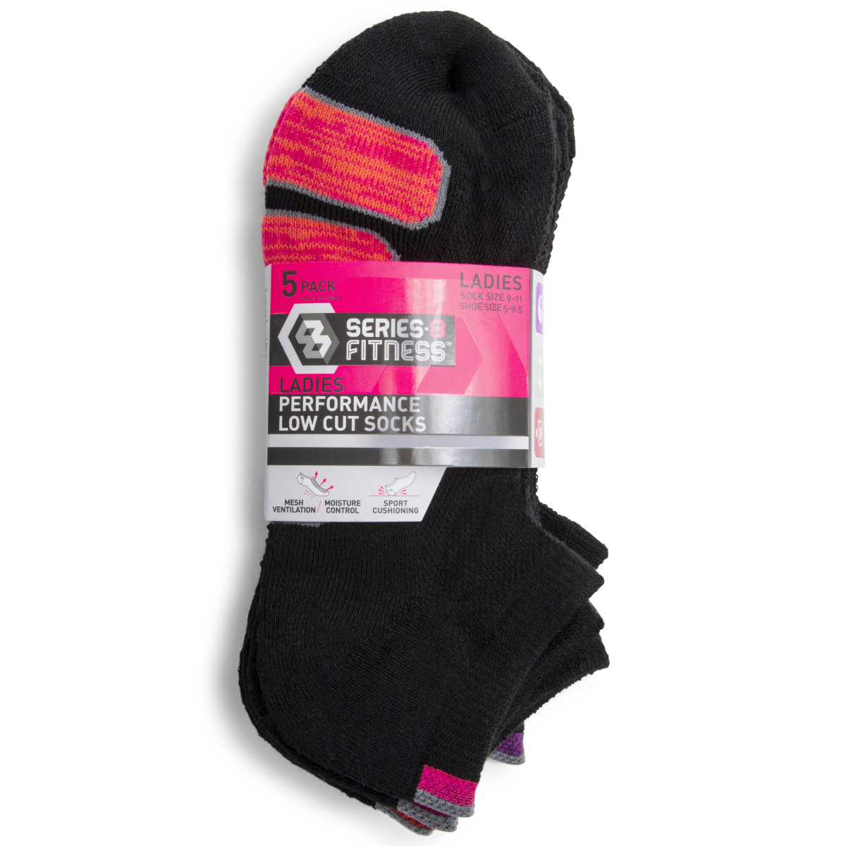 series-8 fitness™ ladies performance low-cut socks 5-pack - black