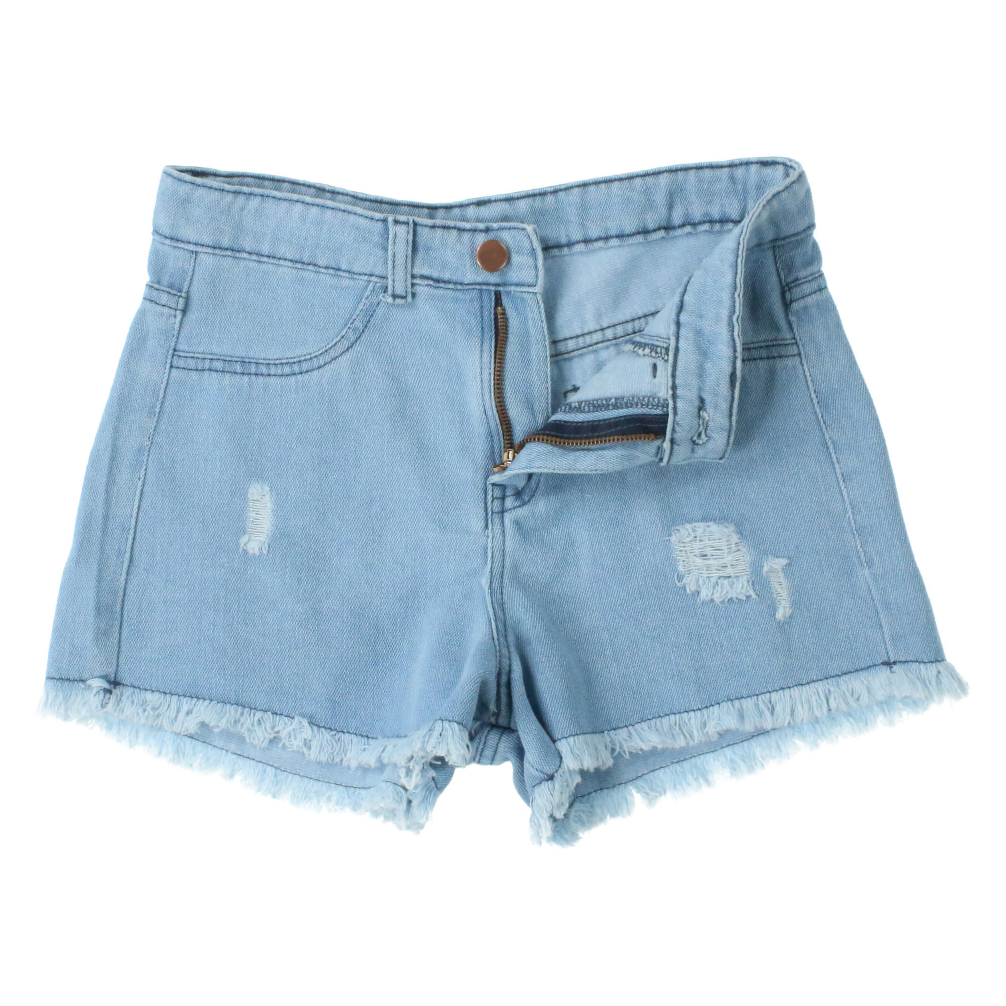 distressed denim shorts with frayed hem