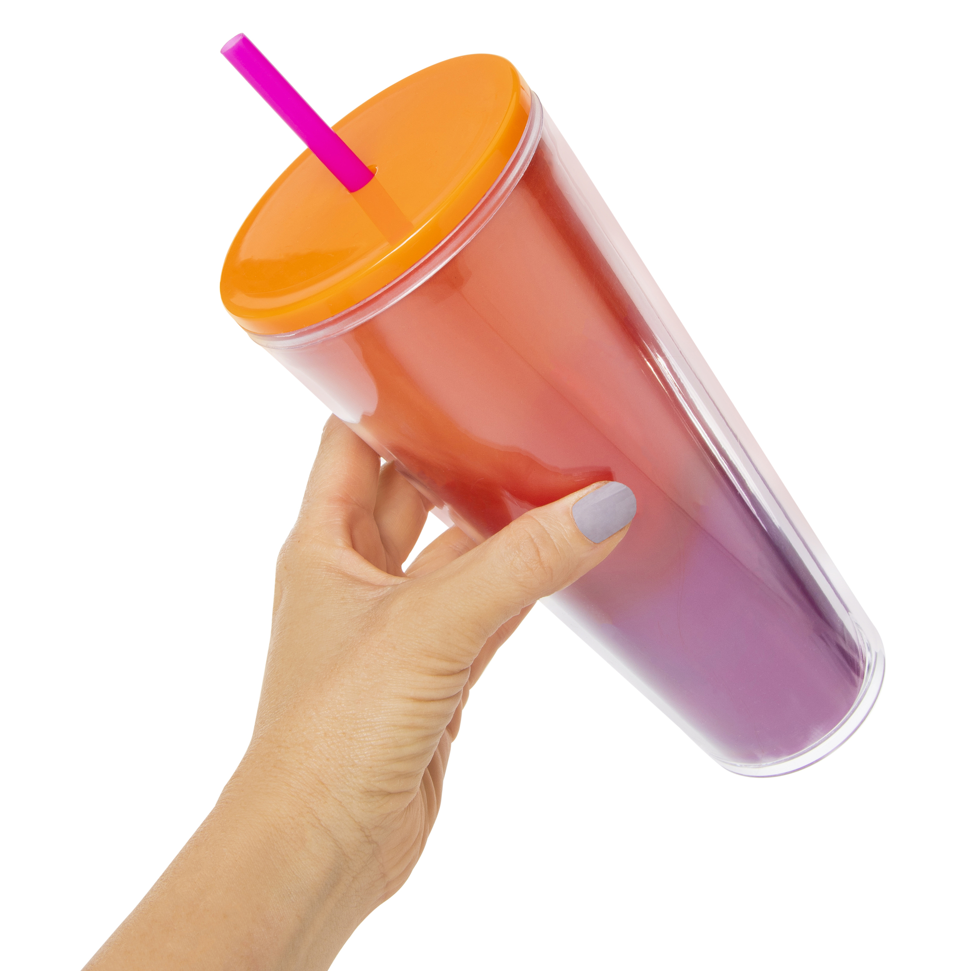 Double-Wall Ombre Travel Tumbler With Lid & Straw 24oz