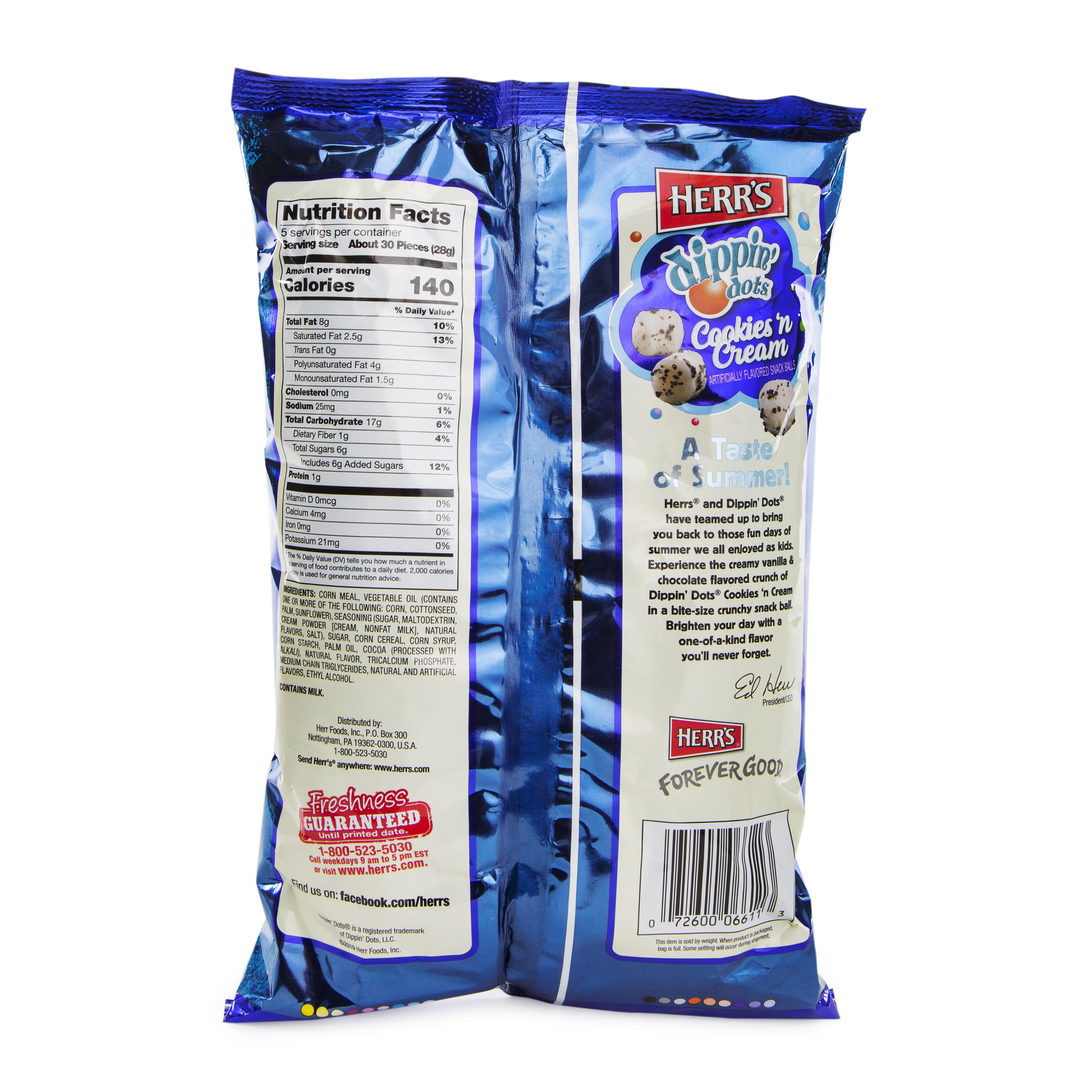 herr's® dippin' dots® cookies 'n cream snack balls 5 oz bag