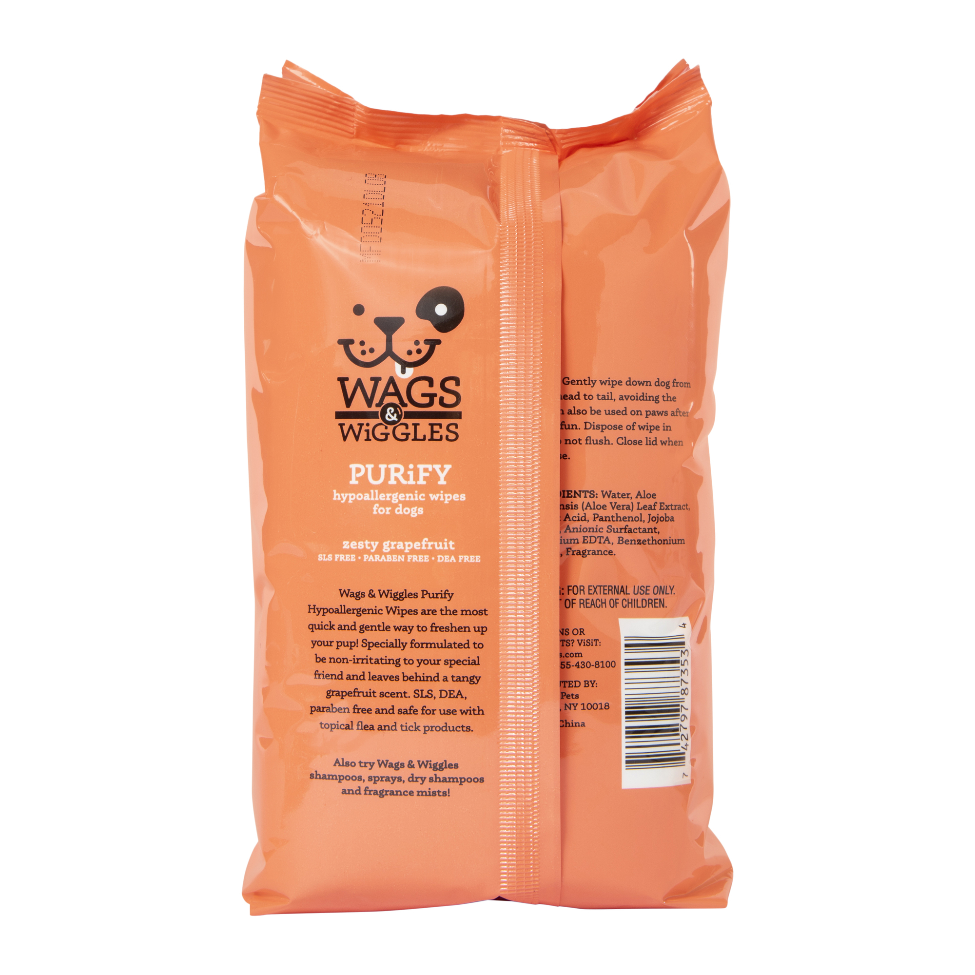 wags & wiggles multipurpose wipes for dogs 100-count pack - zesty grapefruit