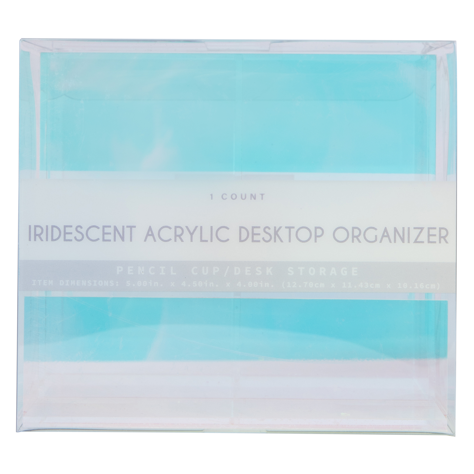 iridescent acrylic desktop organizer 5in x 4.5in