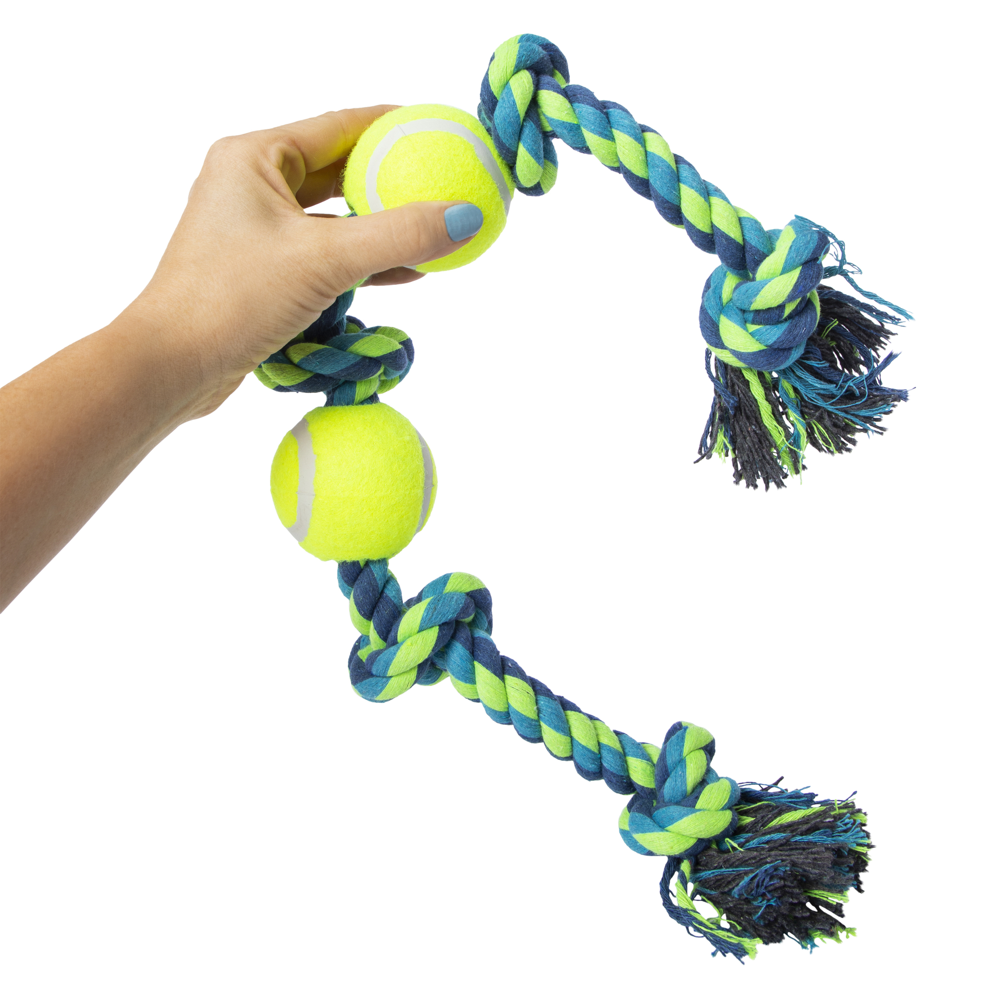 large rope & tennis ball tug toy for dogs