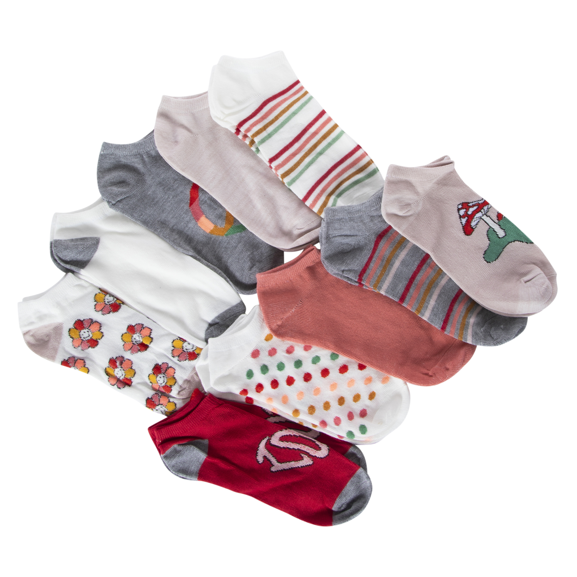 Ladies Low-Cut Socks 10-Pack - Mushroom Print