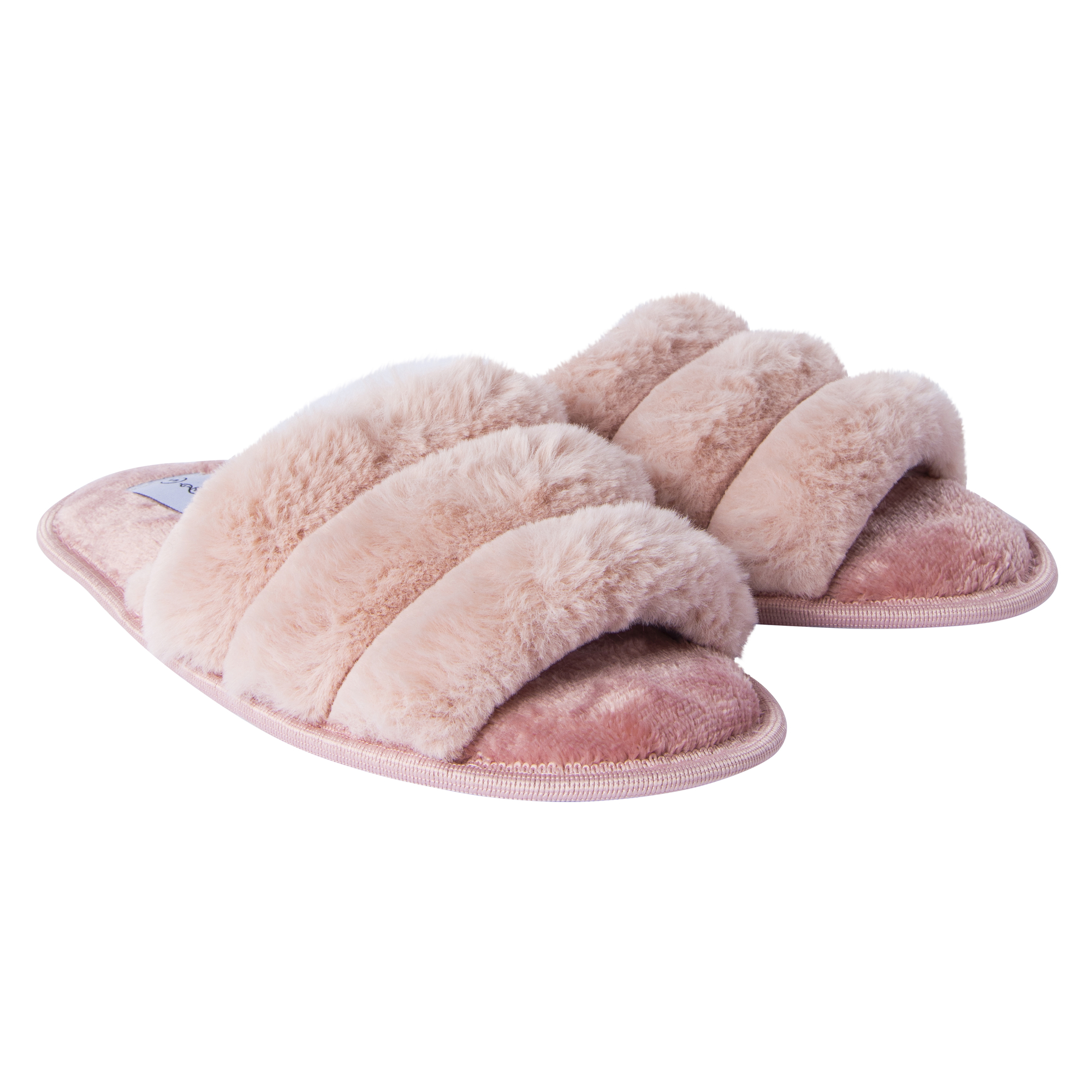 Ladies Ribbed Faux Fur Slide Slippers