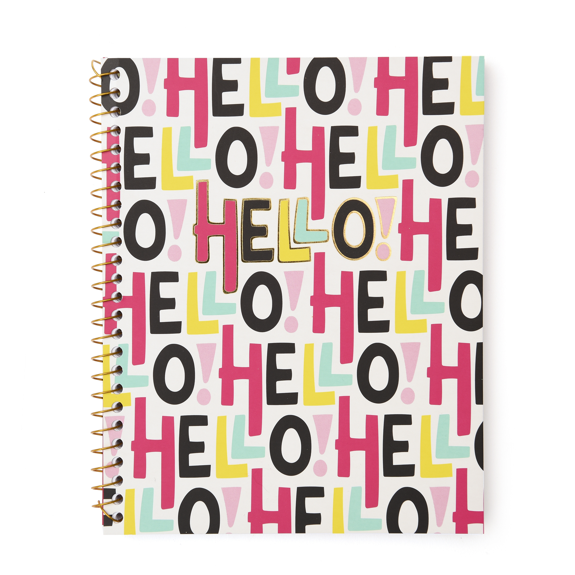 Spiral Bound Lined Journal With Gold Foil 6.5in x 8in - Hello