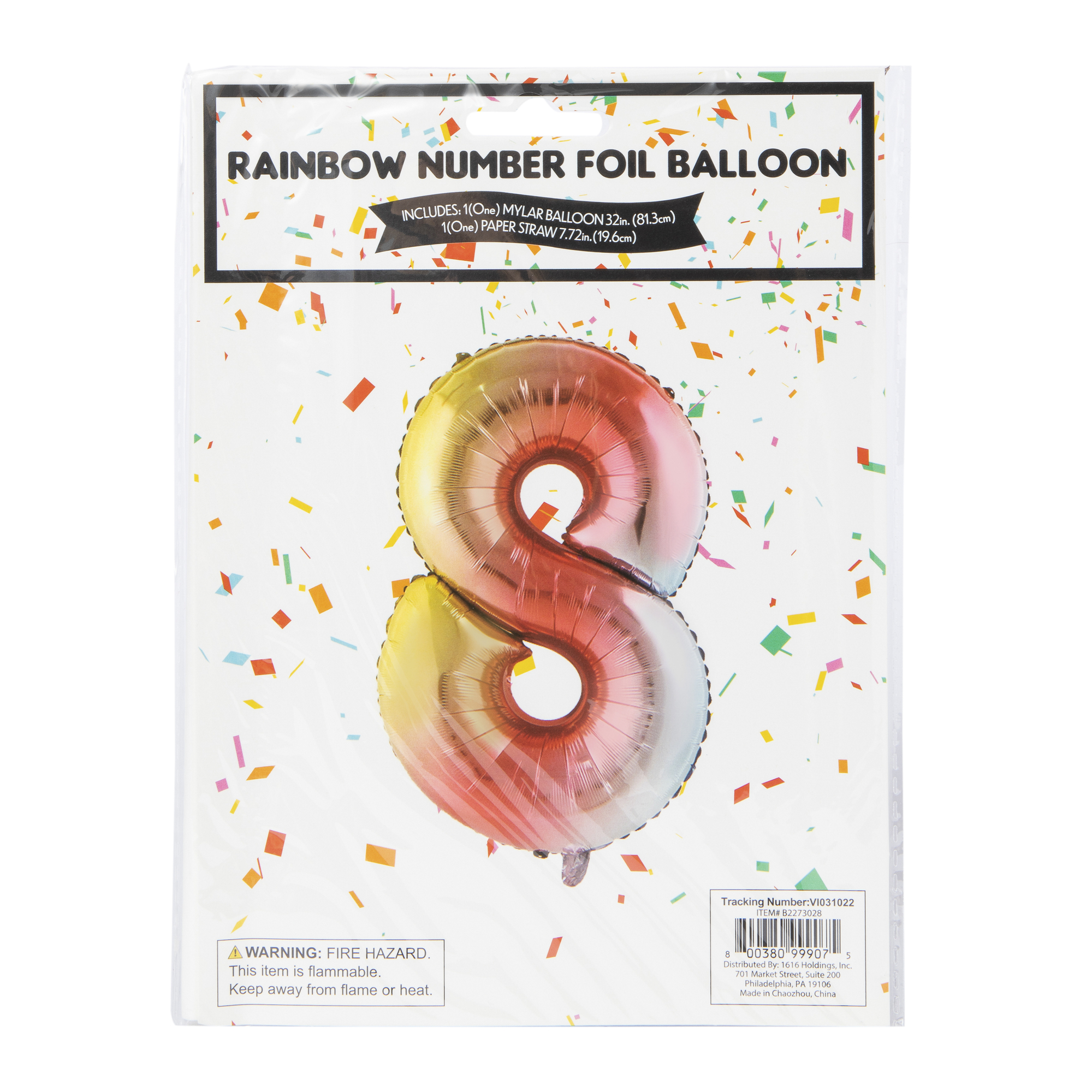 rainbow birthday number foil balloon 32in