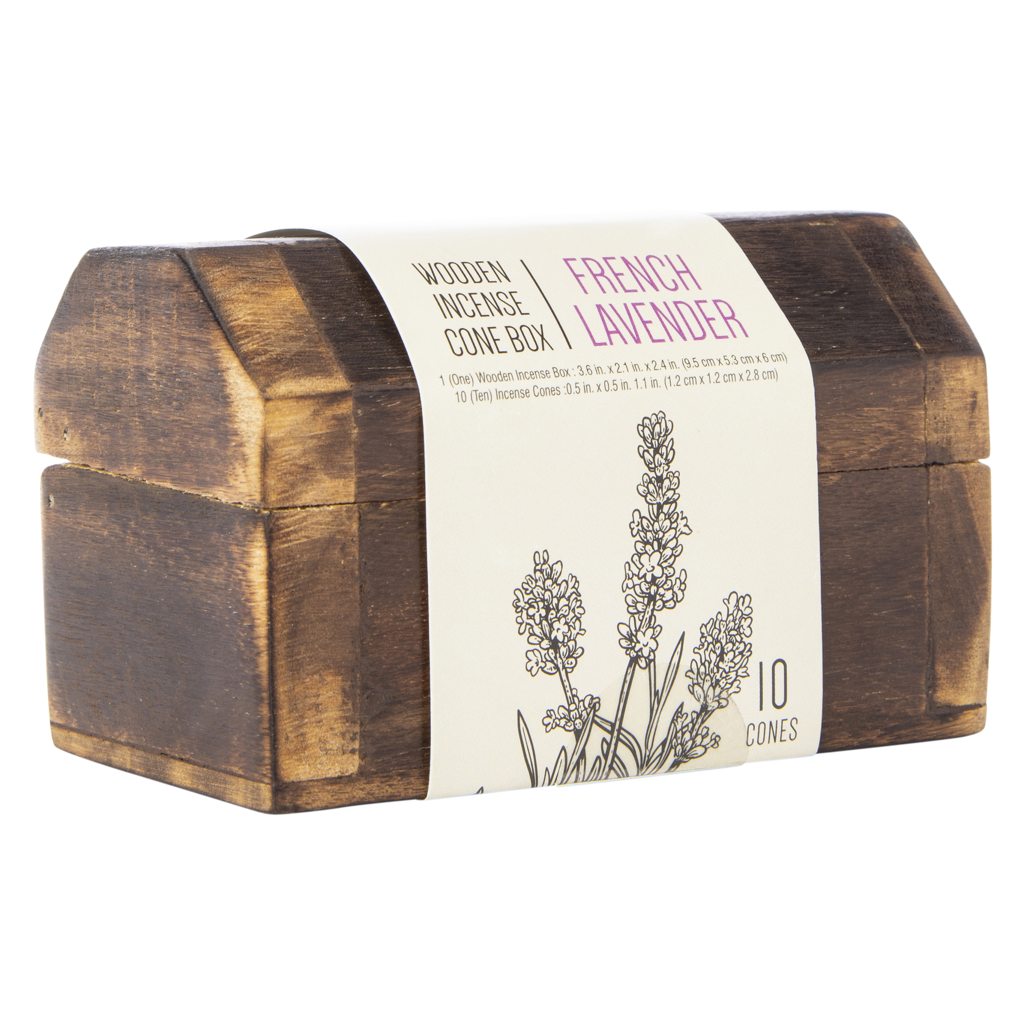 wooden incense box with 10 cones 3.6in x 2.4in