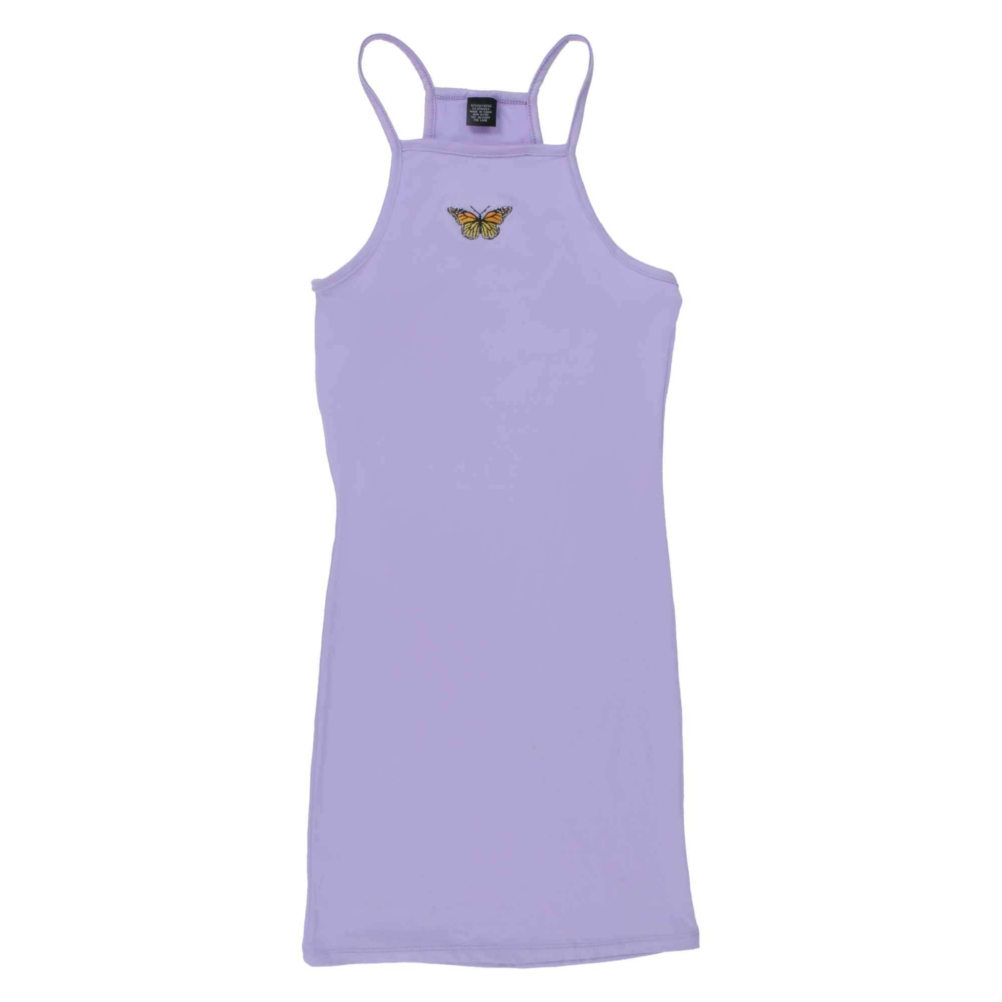 Juniors Lavender Halter Dress With Embroidered Butterfly