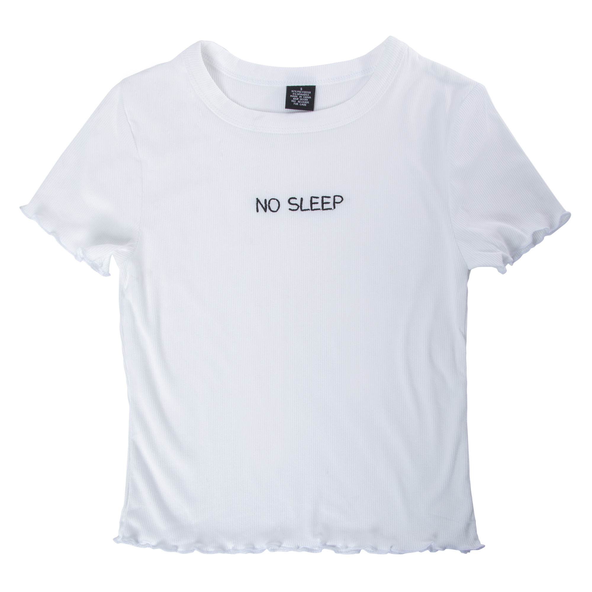 juniors embroidered ‘no sleep’ lounge top with lettuce hem