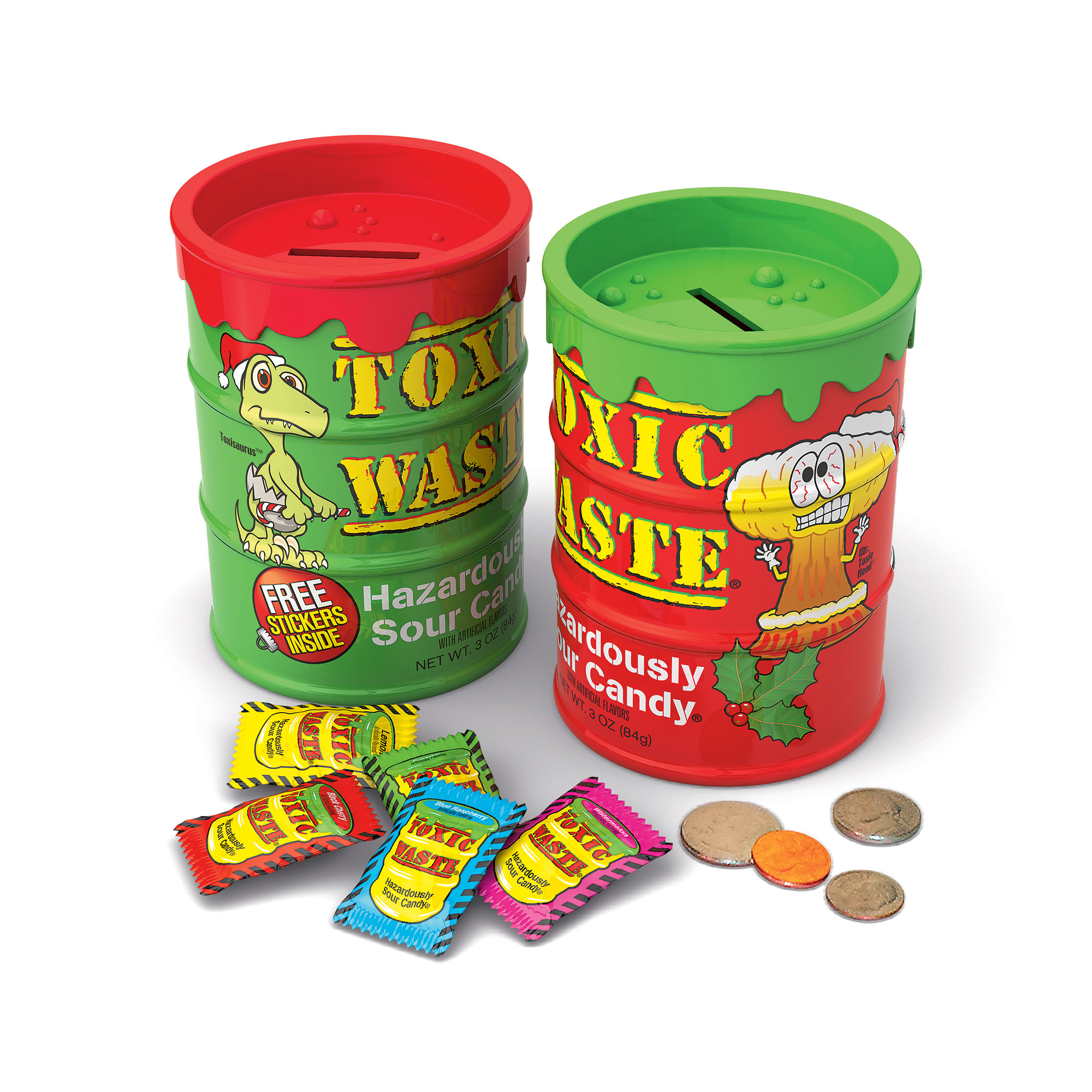 toxic waste® sour candy with big drum bank 3oz