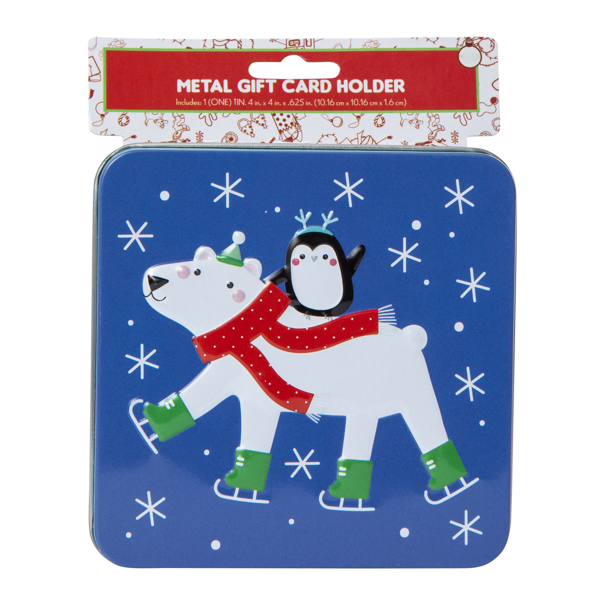 holiday tin gift card holder 4in x