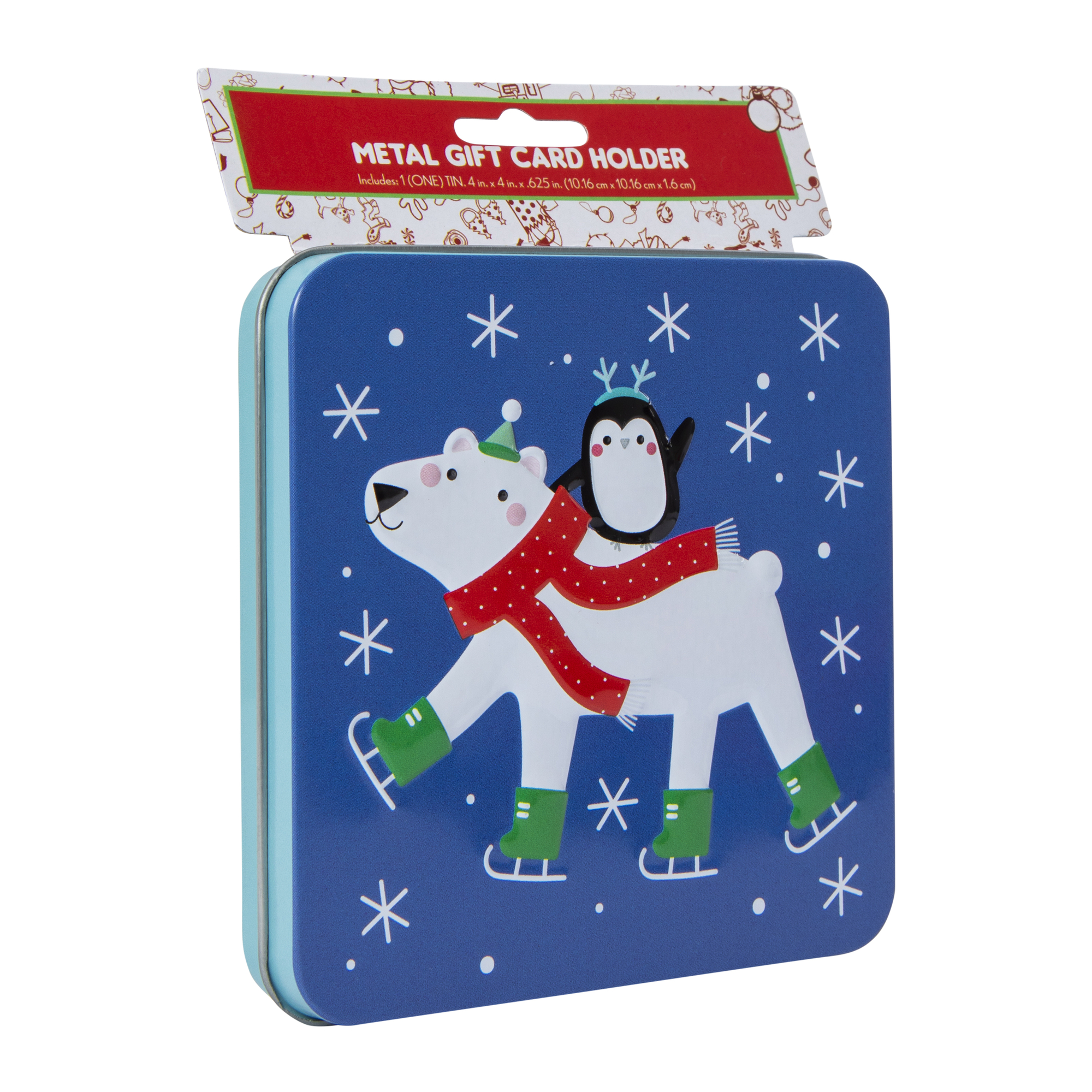 holiday tin gift card holder 4in x