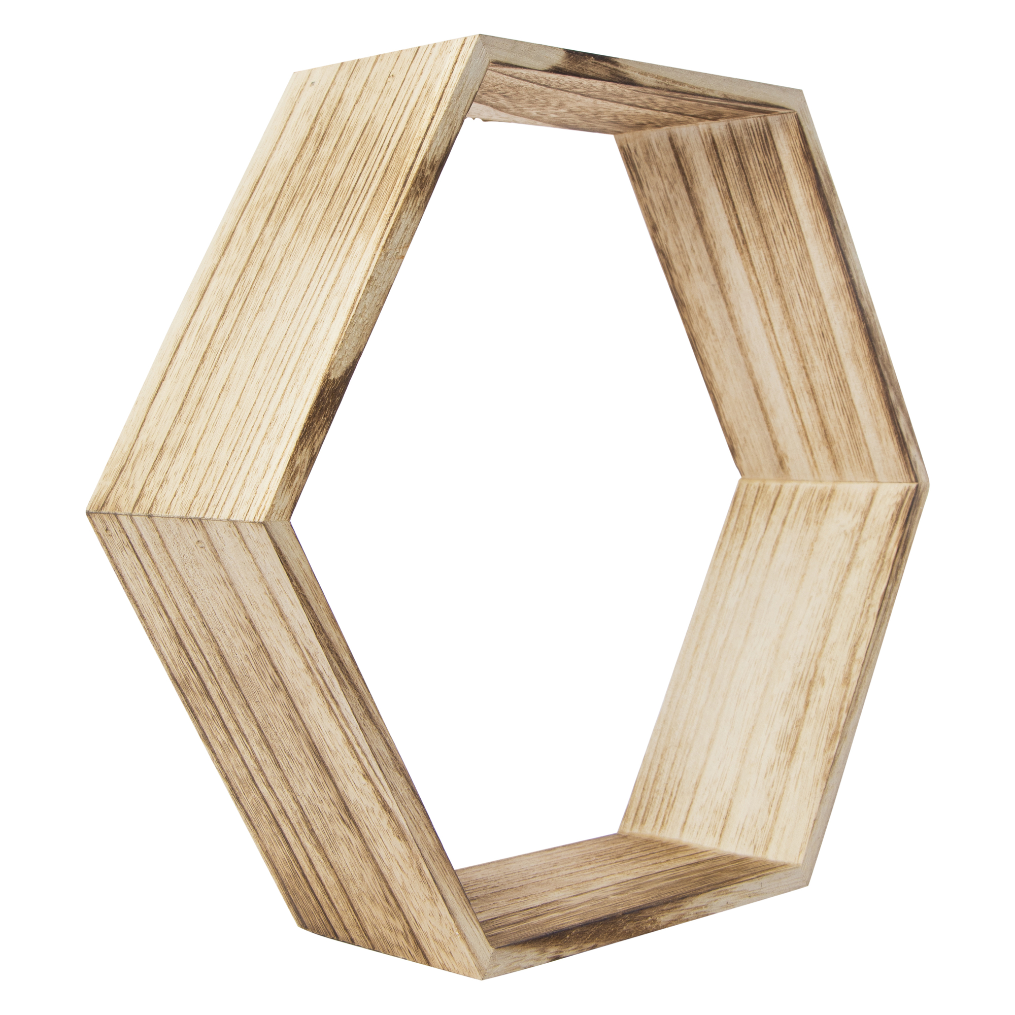 large wood hexagon shelf 11.6in x 10in