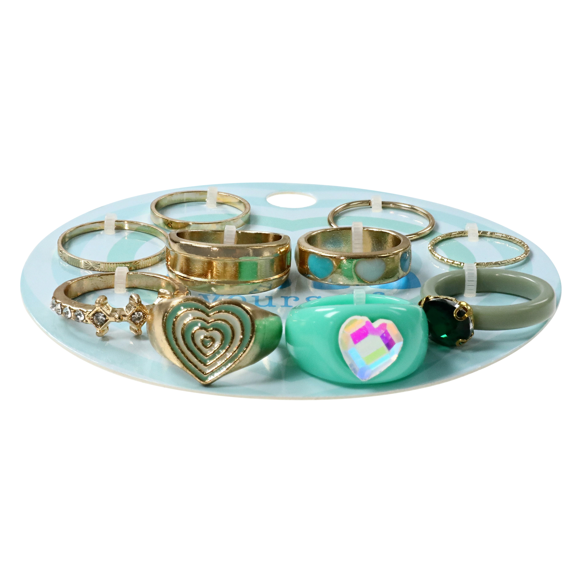10-pack 'love yourself' gold & acrylic rings