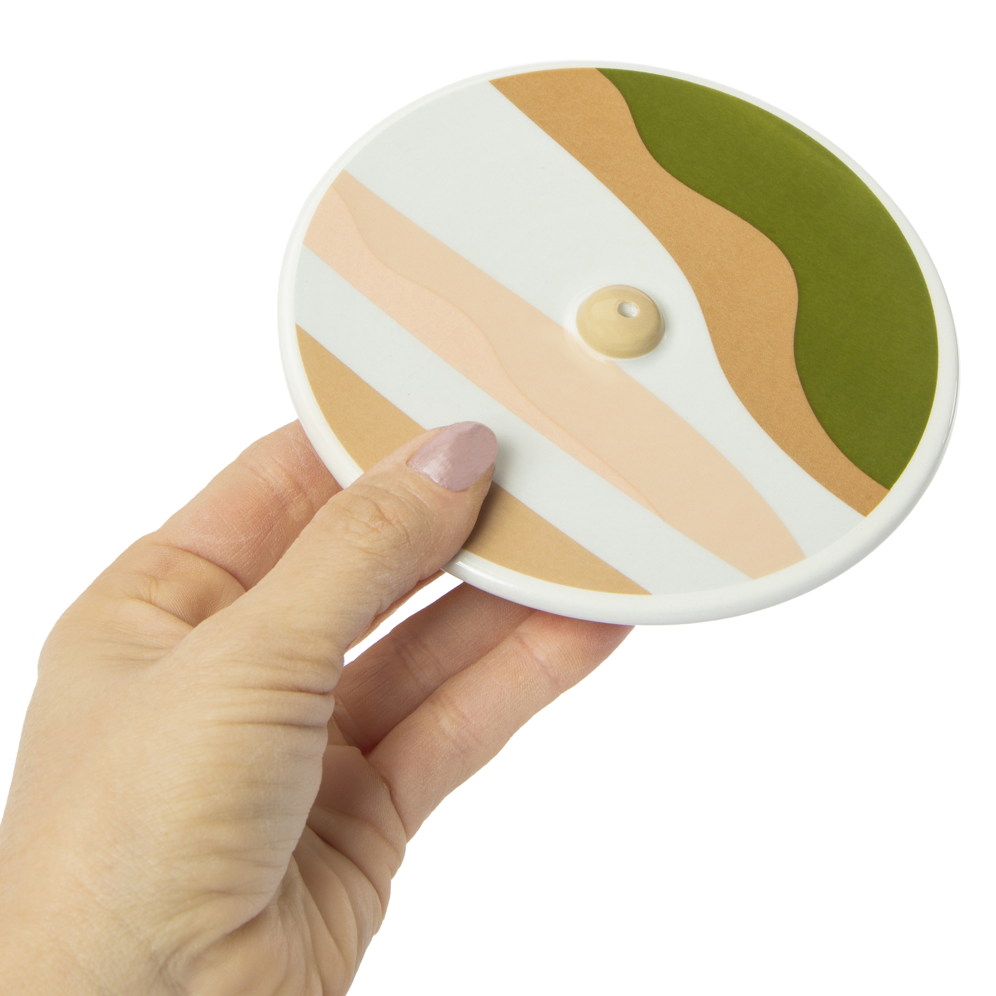 abstract round stoneware incense burner 5in