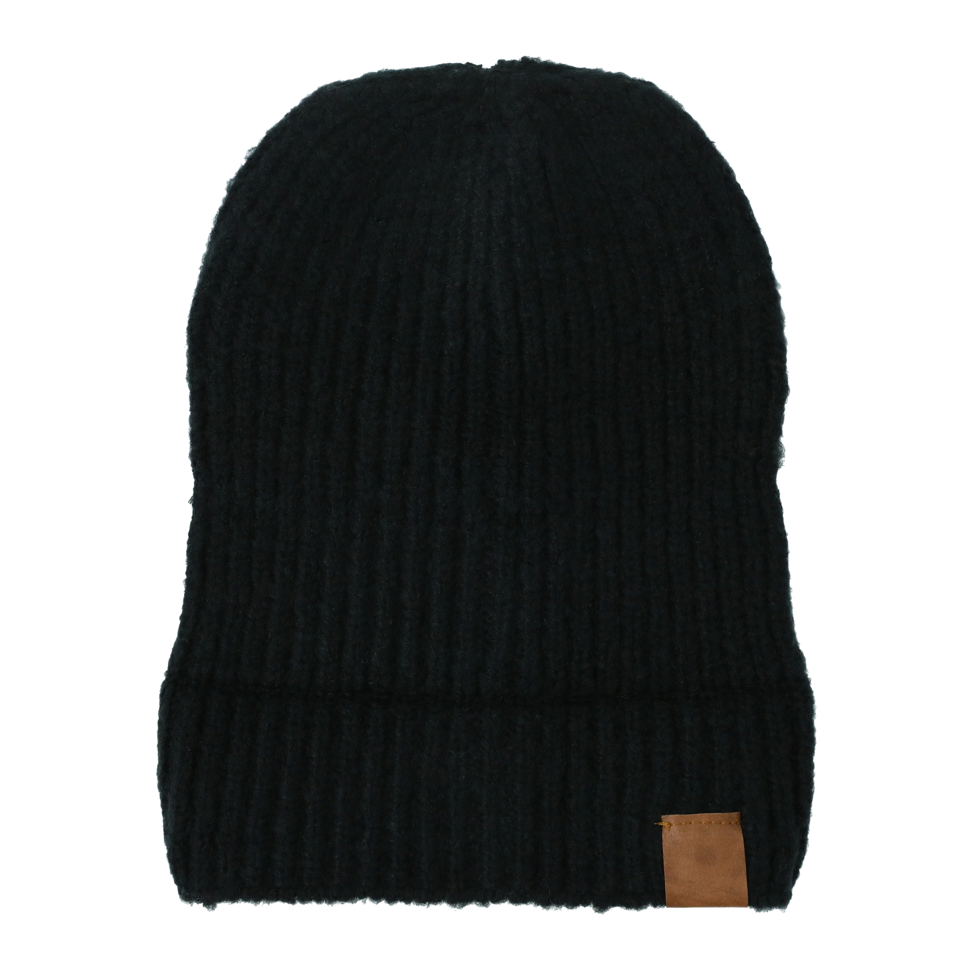 brushed rib knit beanie hat with corner patch