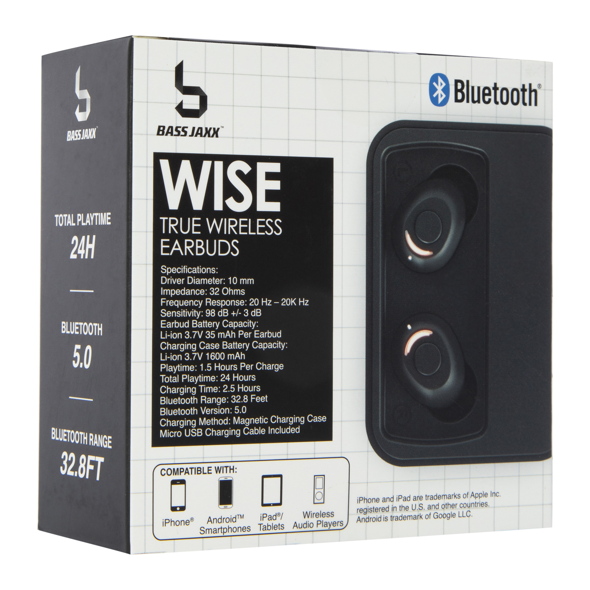 wise bluetooth® earbuds with mic & 24-hour charging case