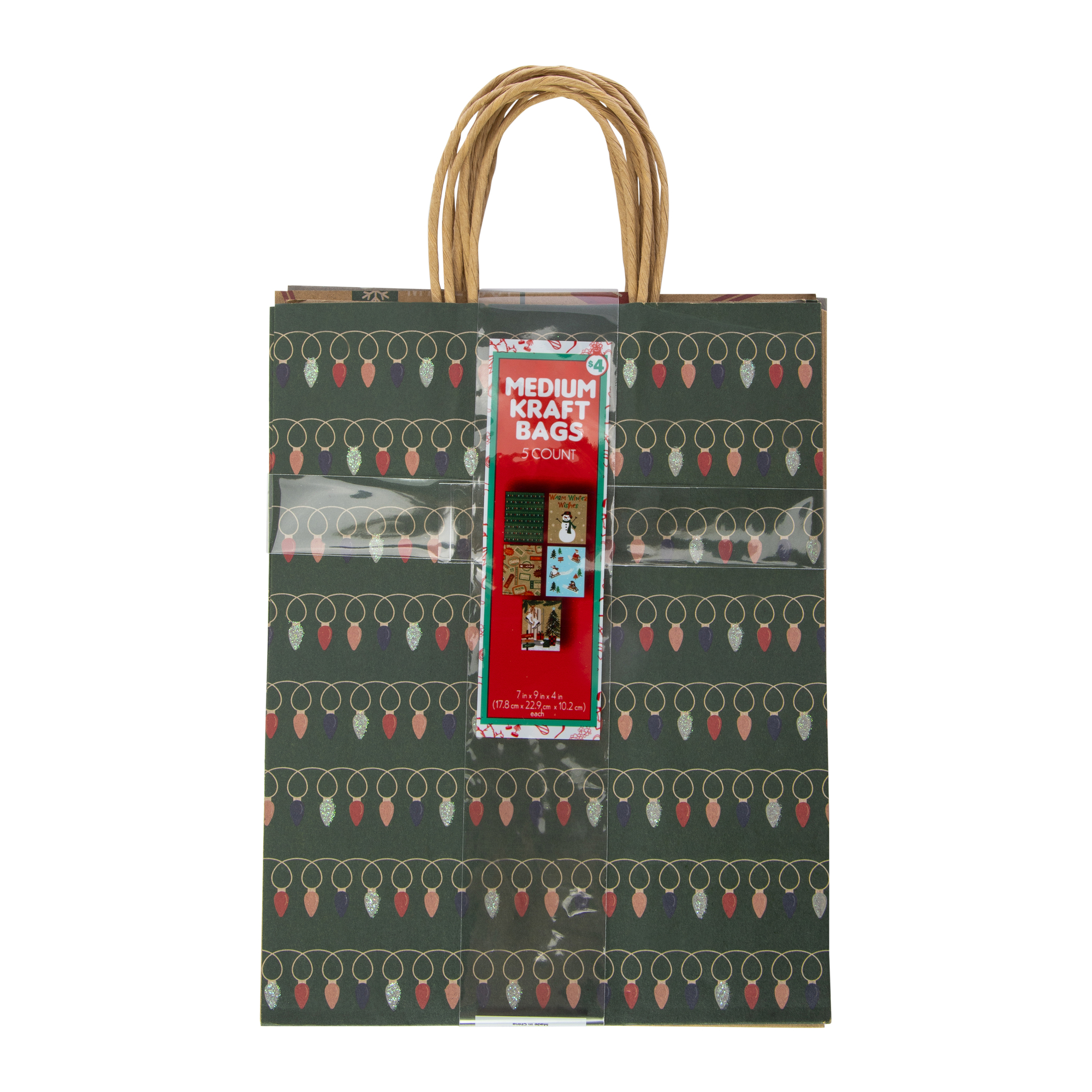 medium holiday kraft gift bags 7in x 9in 5-pack