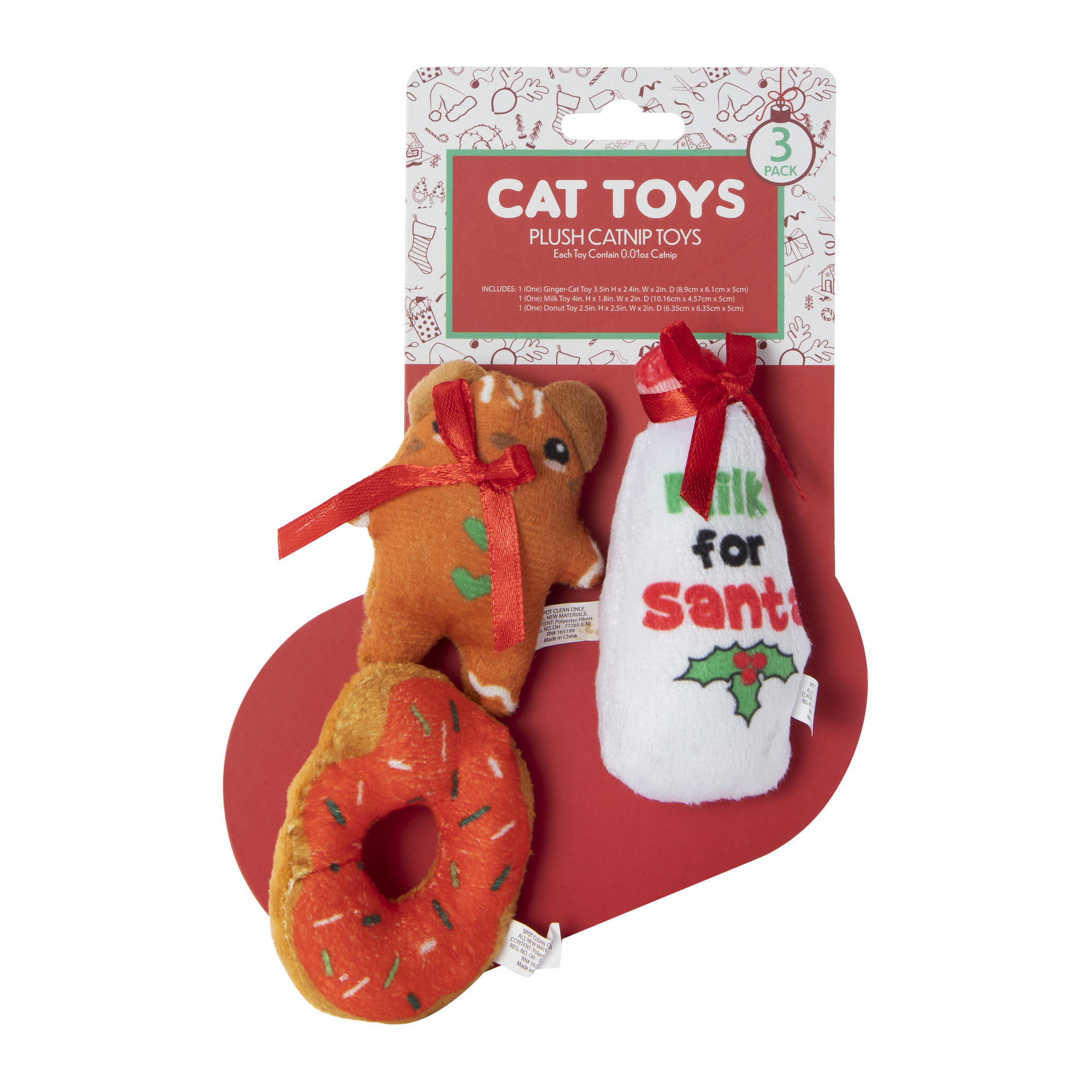 holiday plush catnip cat toys 3-pack