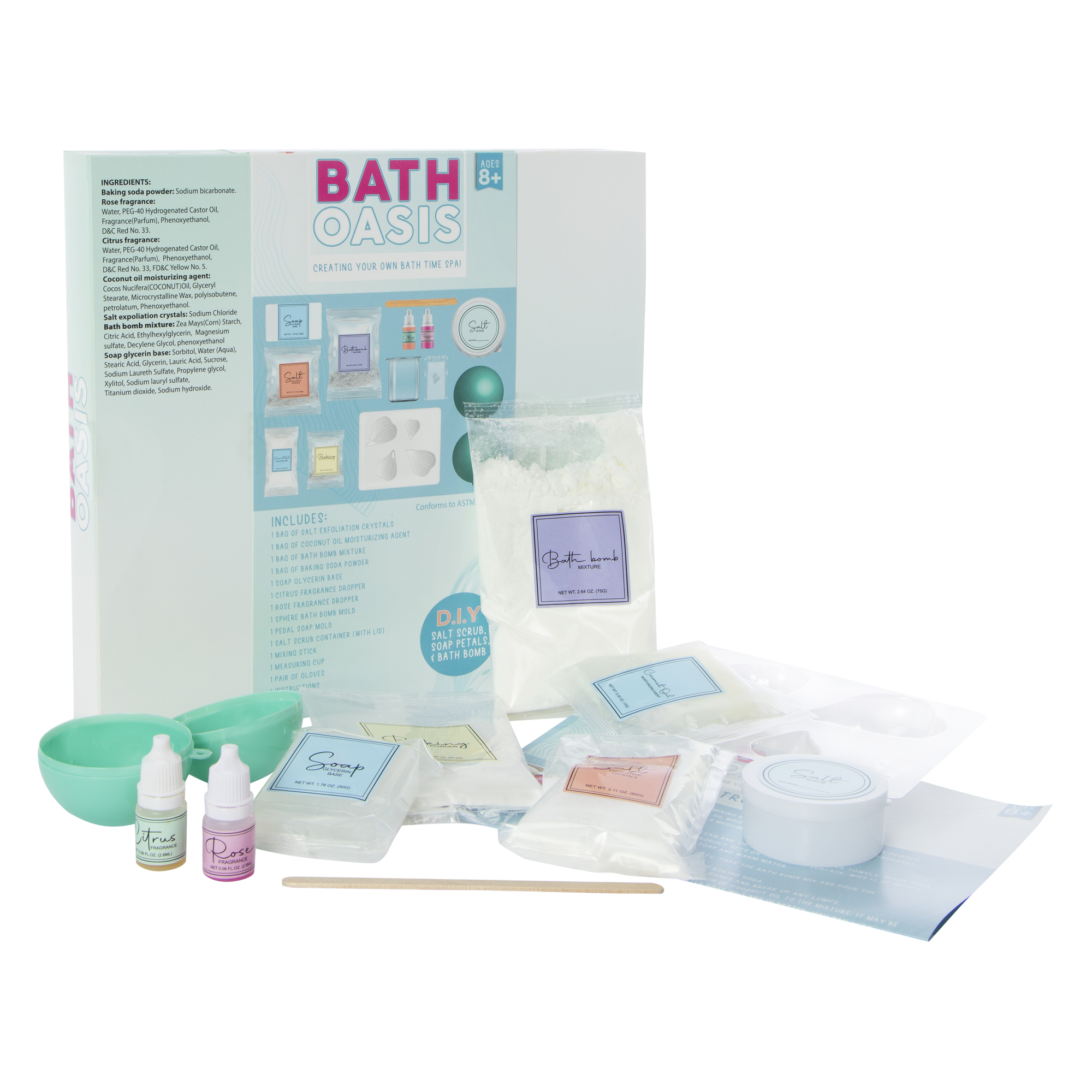 bath oasis DIY salt scrub, soap petals & bath bomb kit