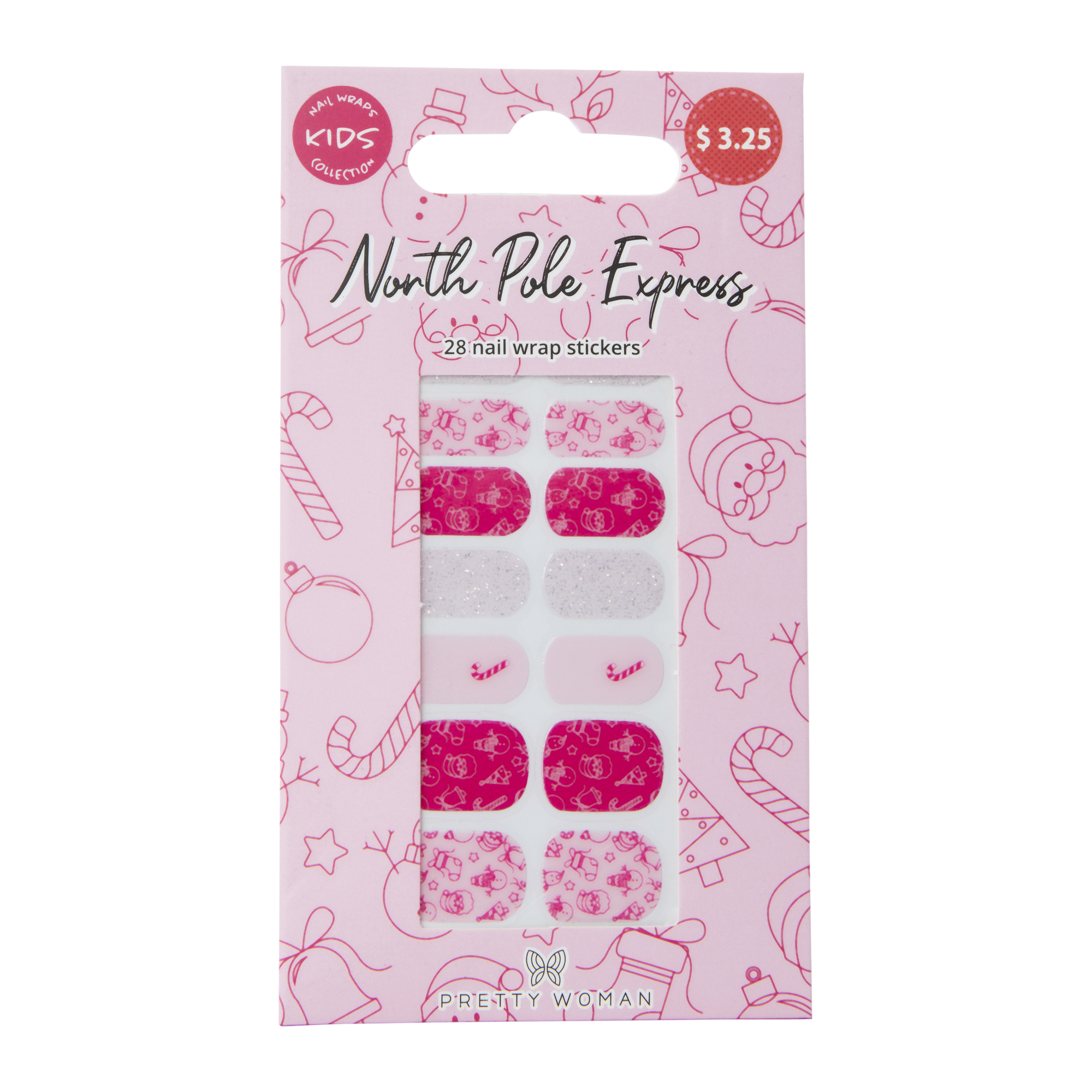 Kids Pretty Woman Holiday Nail Wraps 24-Piece - Pink