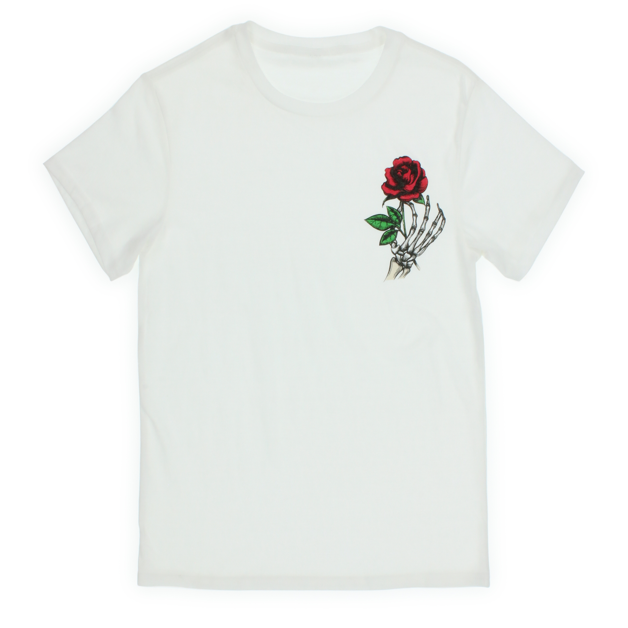 skeleton hand with rose graphic tee
