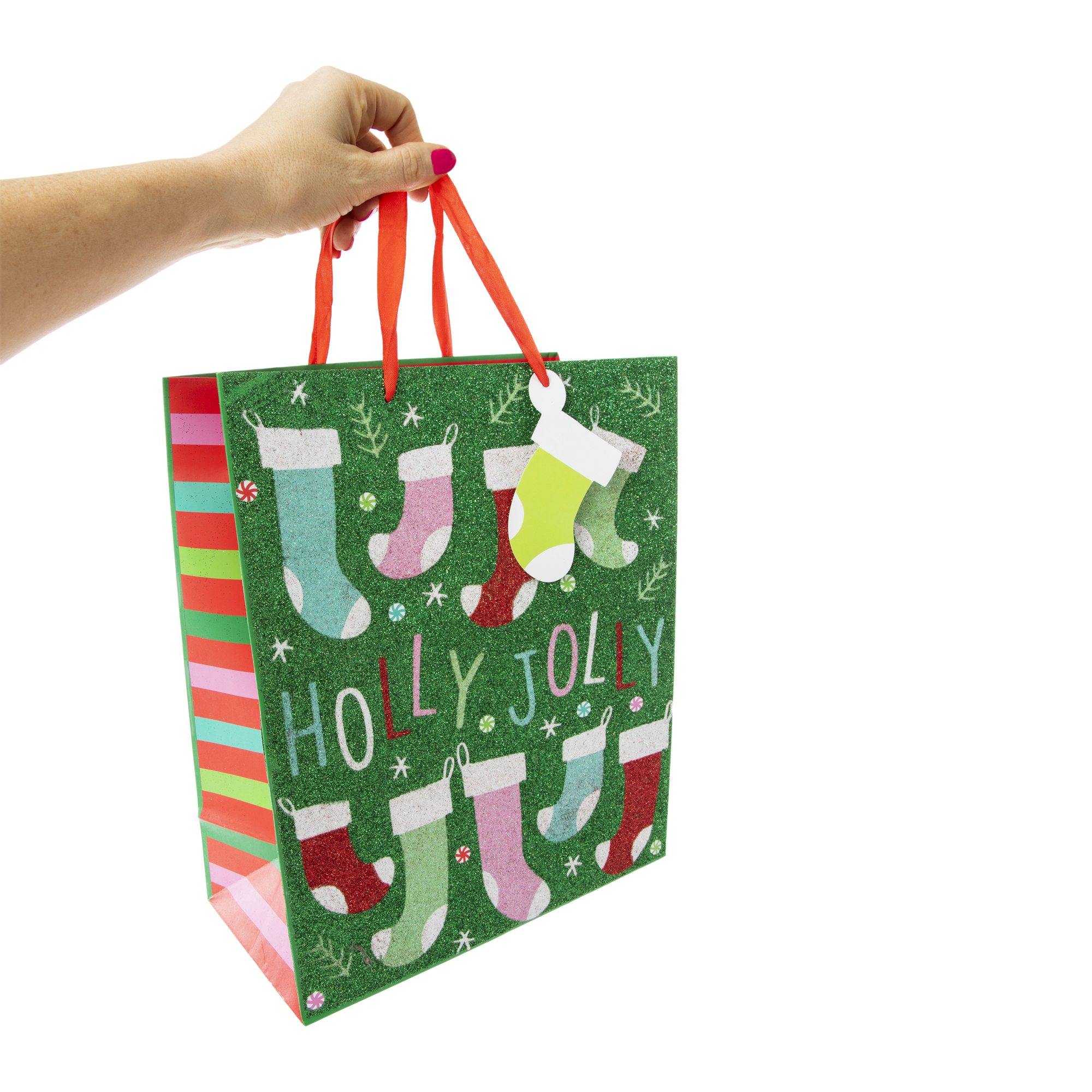holiday large glitter gift bag 10in x 12in