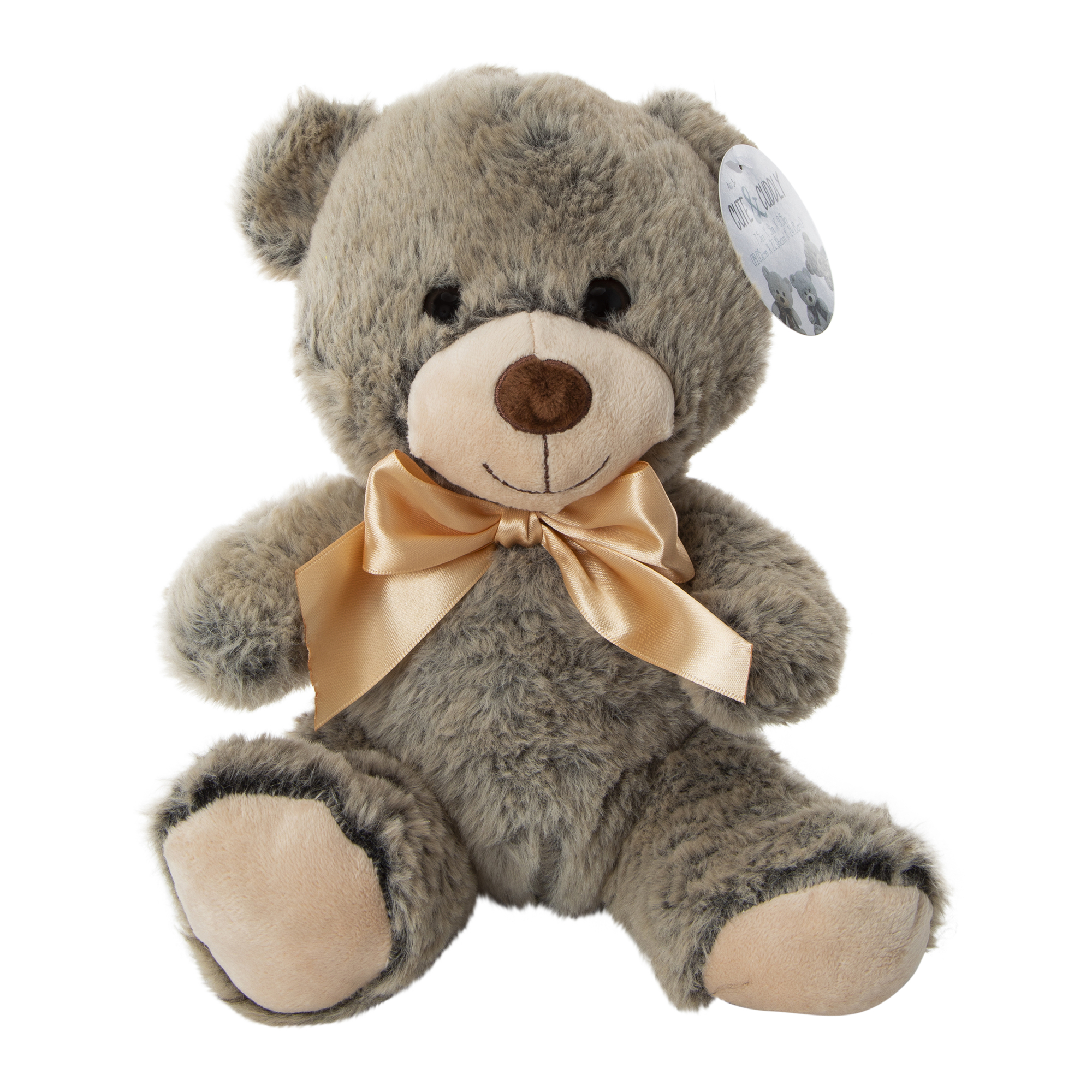 fuzzy teddy bear with bow 9.5in