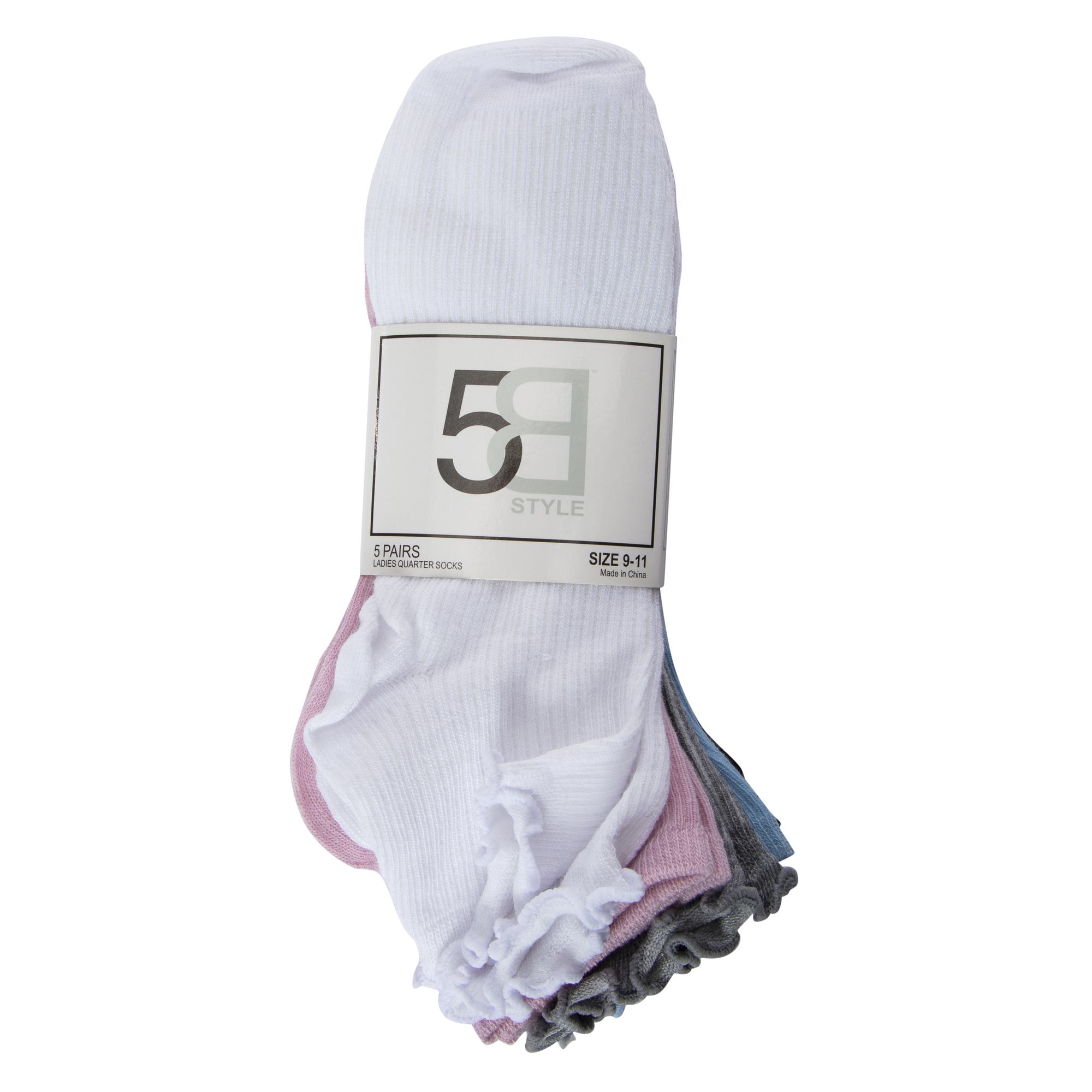 ladies lettuce edge quarter socks 5-pack - solid