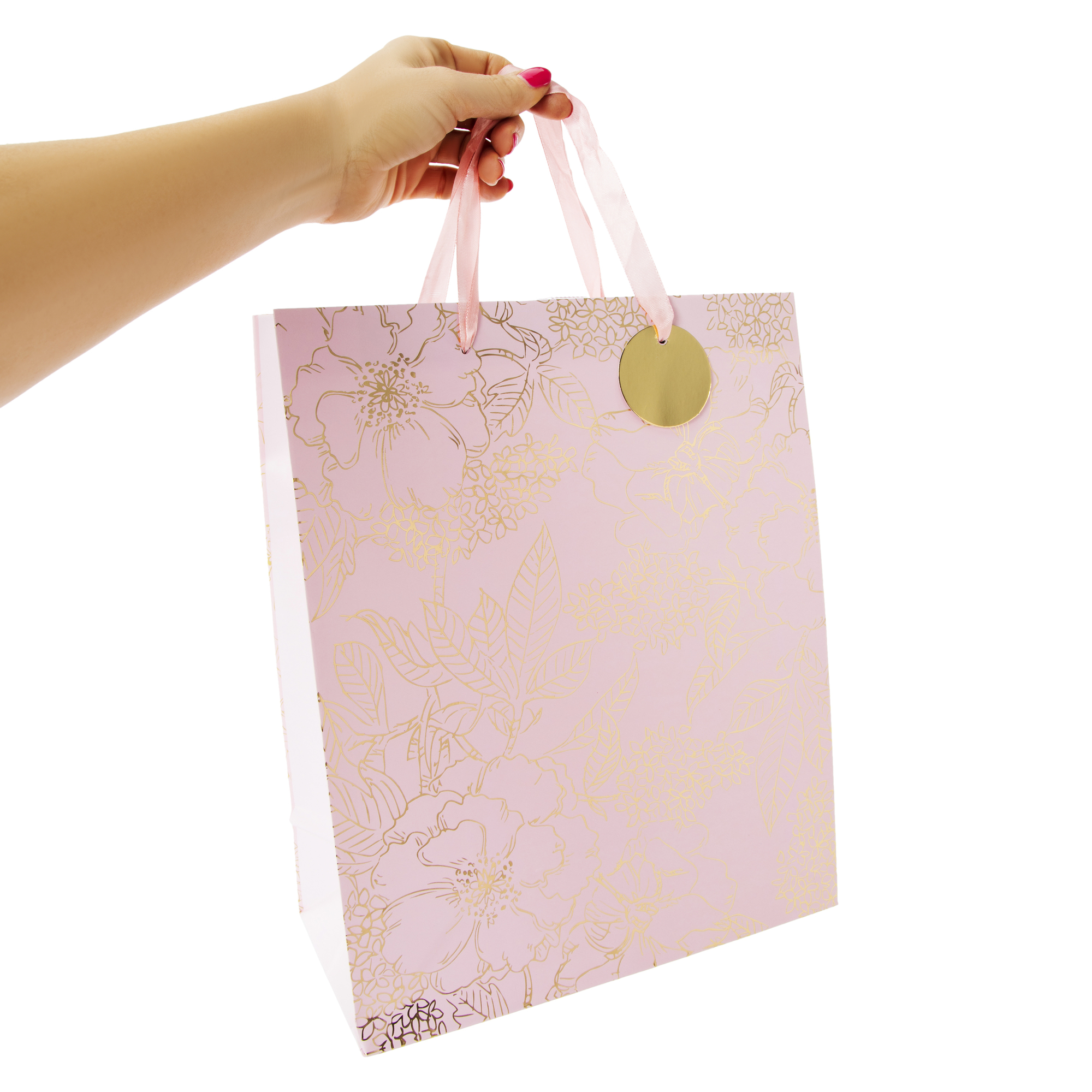 large pink floral gift bag 12.75in x 10.38in