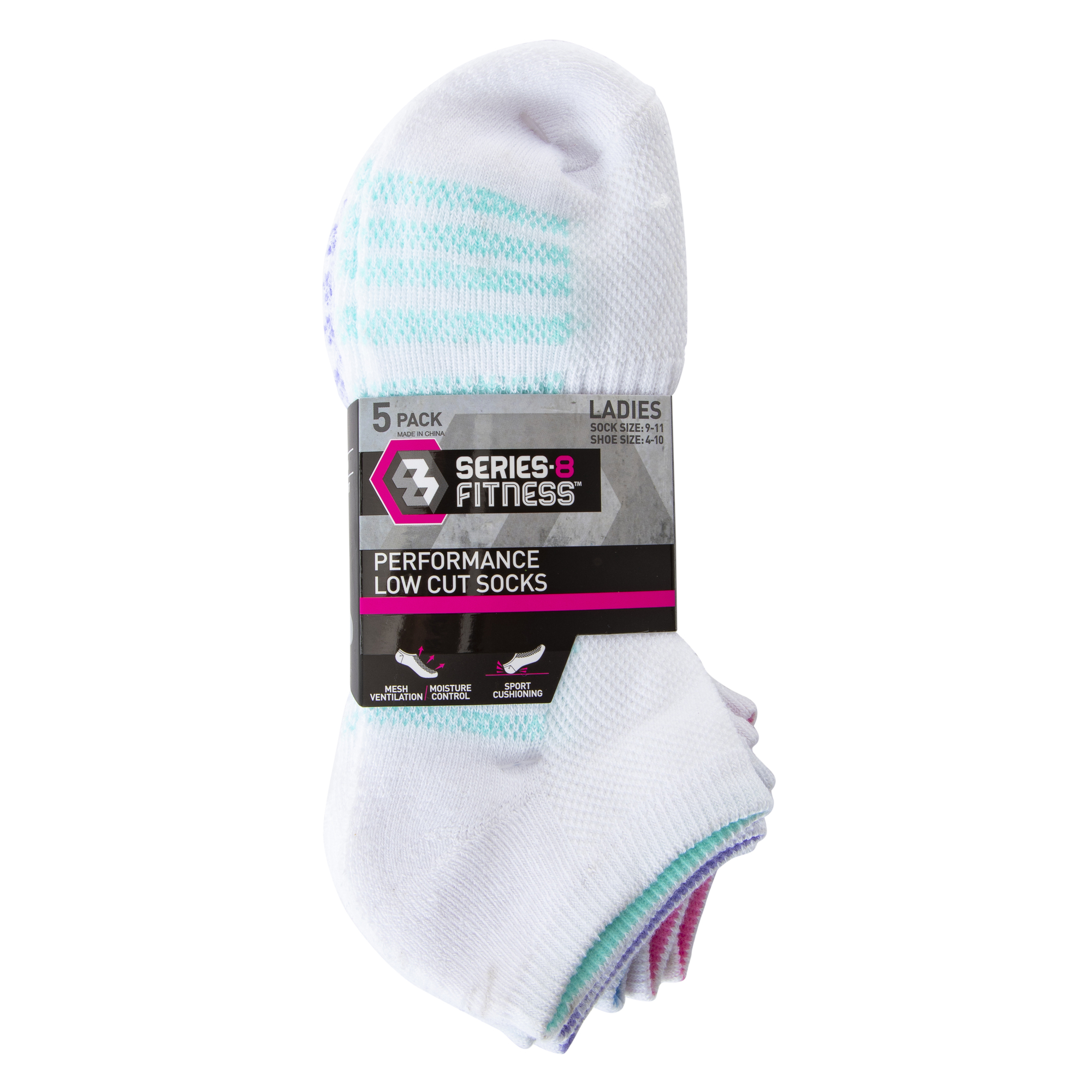 series 8 fitness™ ladies low cut performance socks 5-pack - pastel mesh