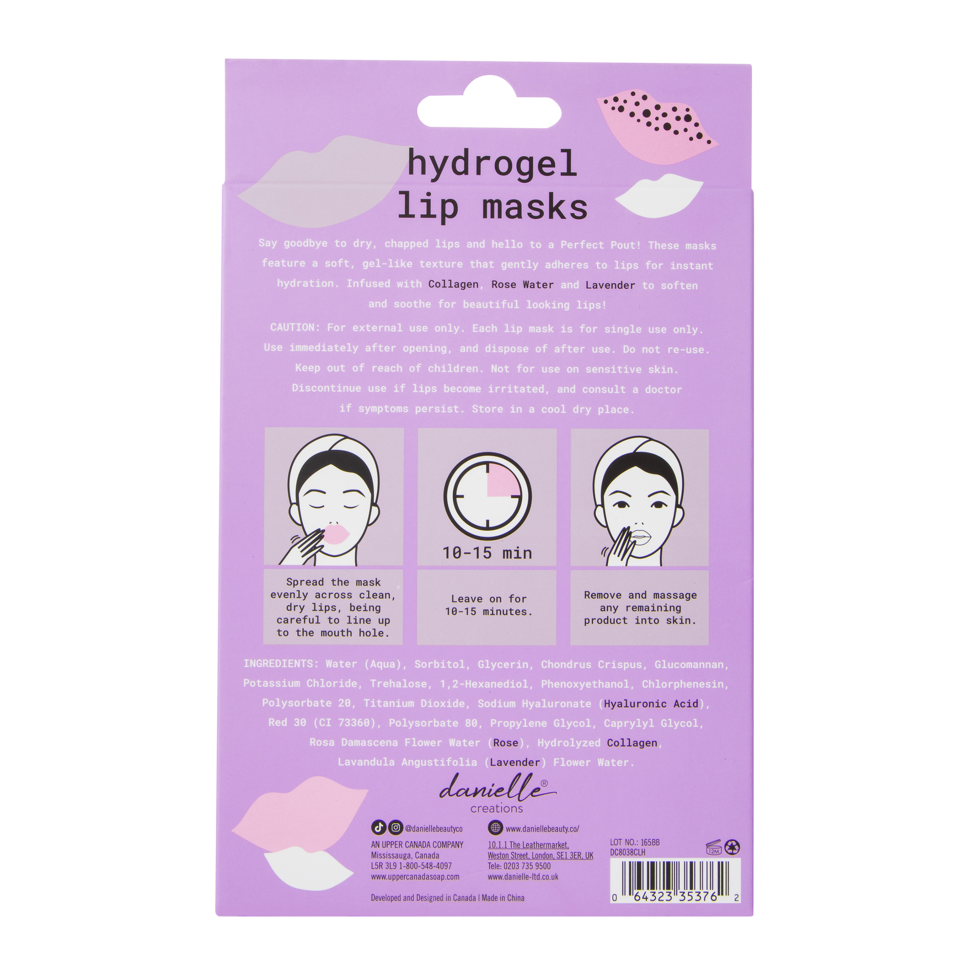 danielle creations® rose water & collagen hydrogel lip masks 5-pack