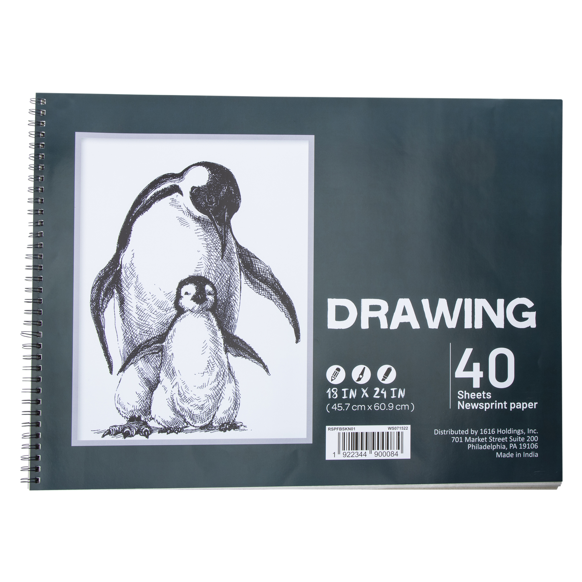 newsprint spiral bound drawing sketch pad 18in x 24in