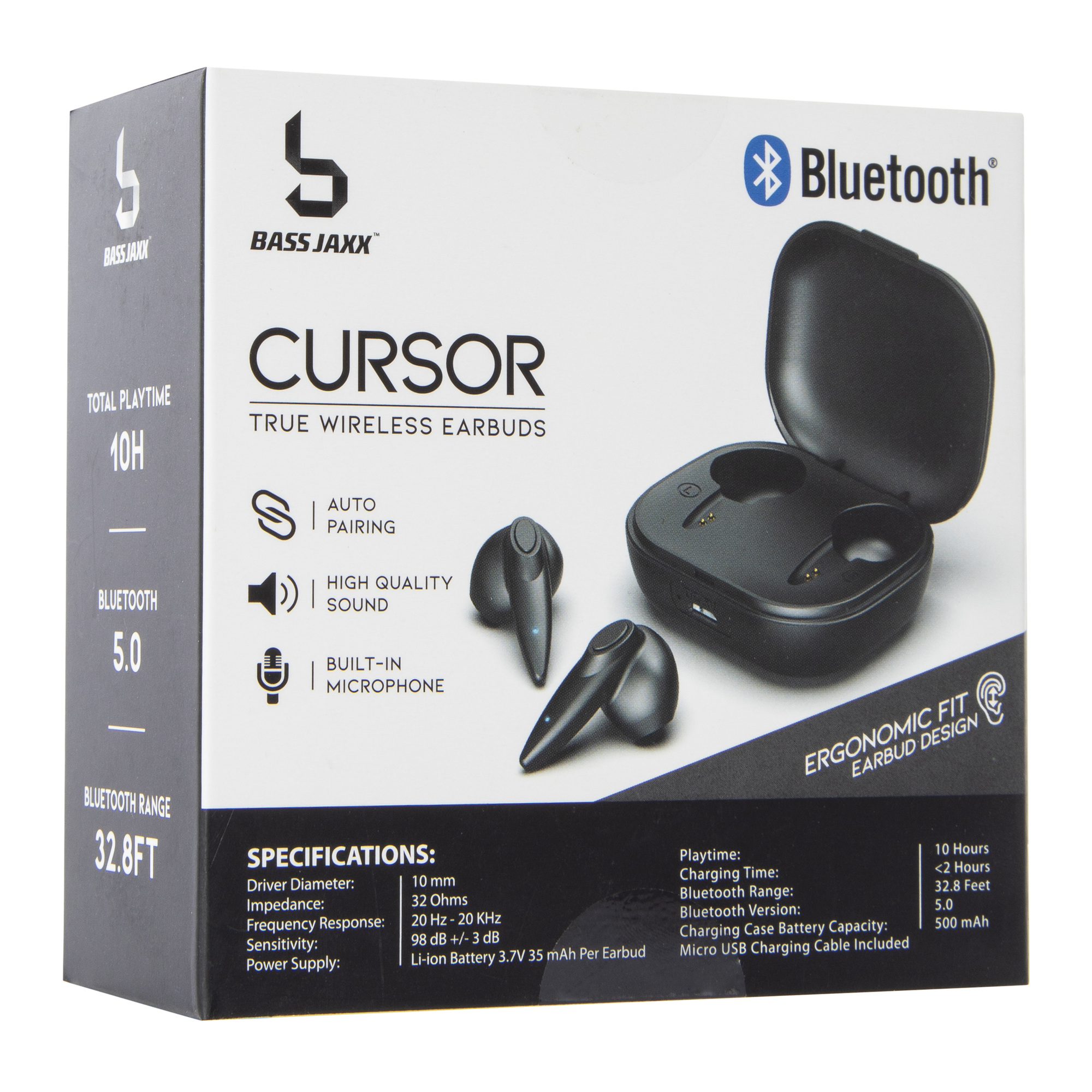 ergonomic bluetooth® earbuds with mic & charging case