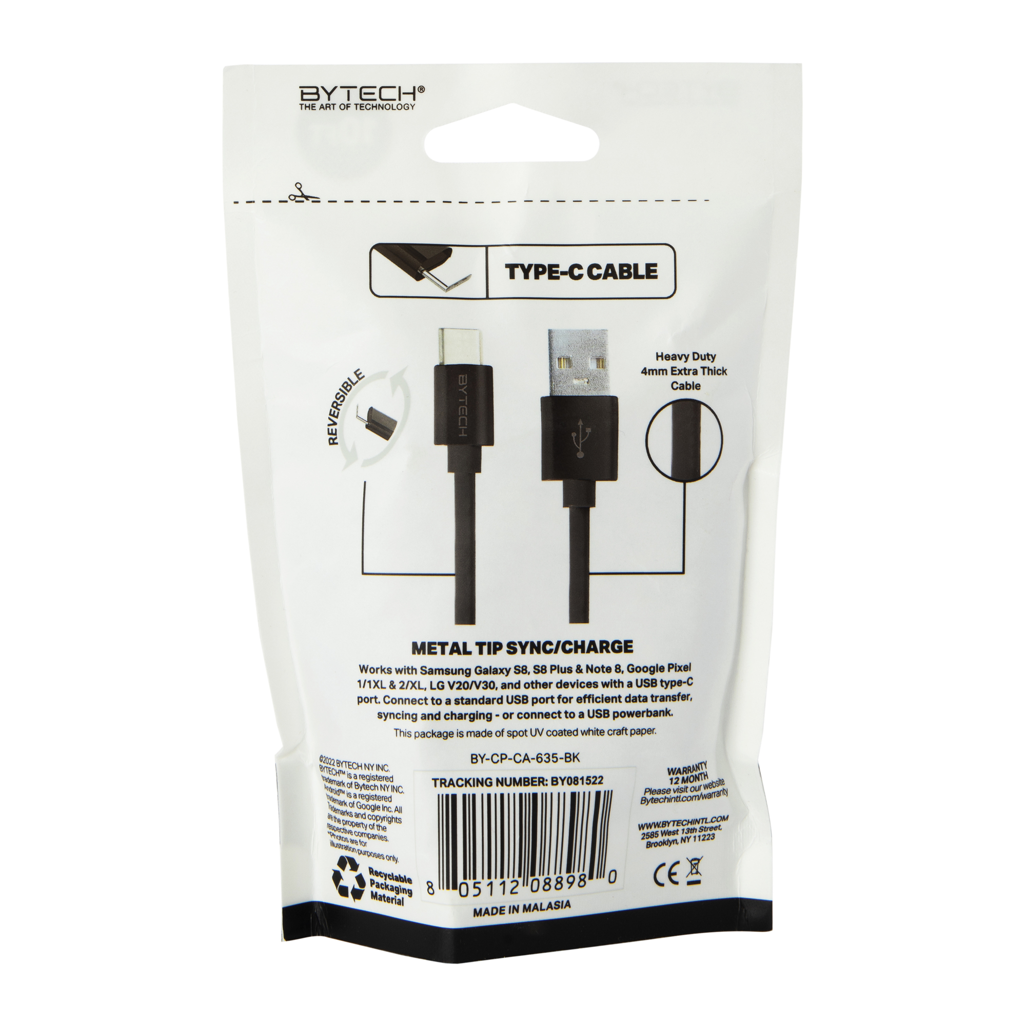 10ft heavy duty USB-C charging cable - white