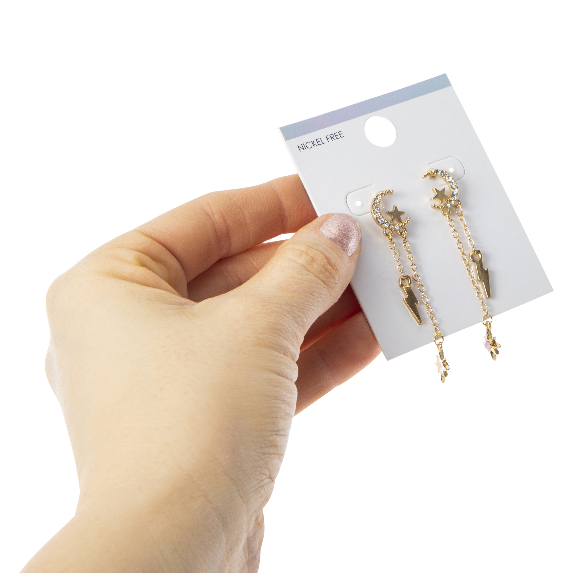 gold moon chain earrings