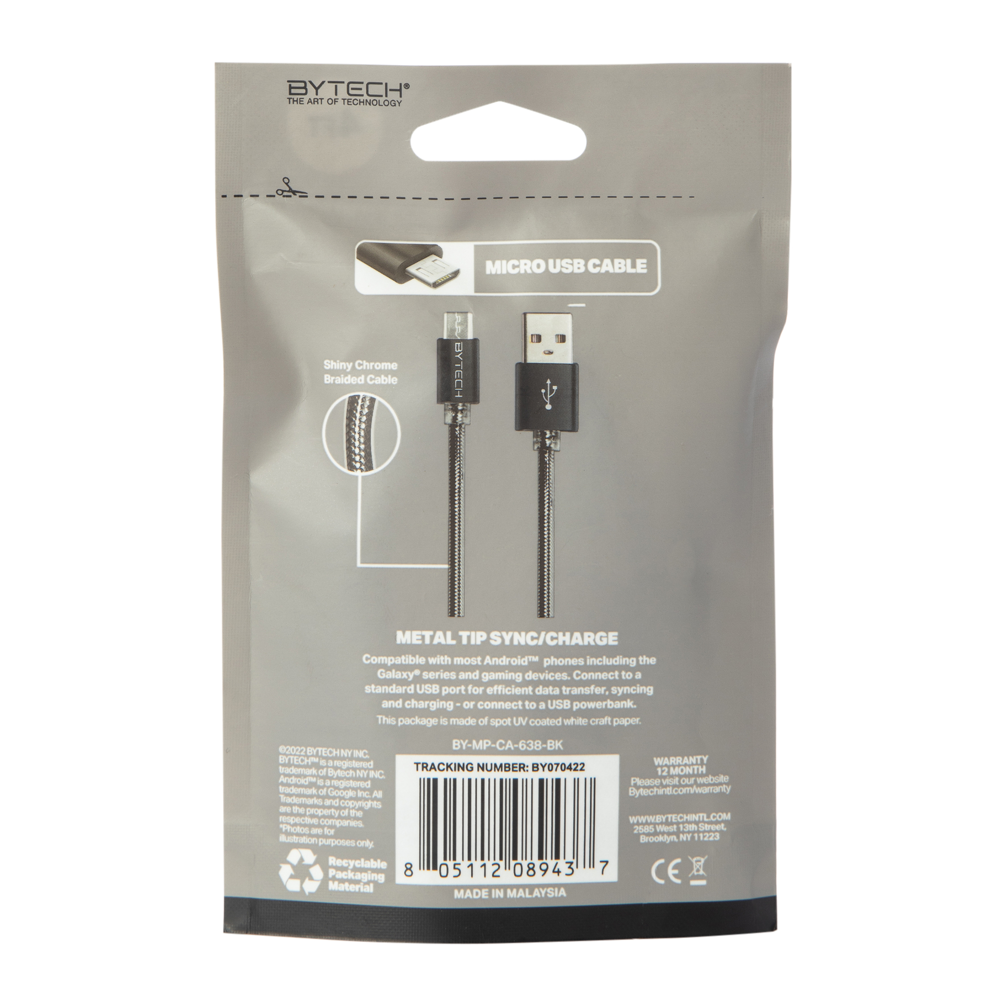 4ft chrome braid micro-USB cable