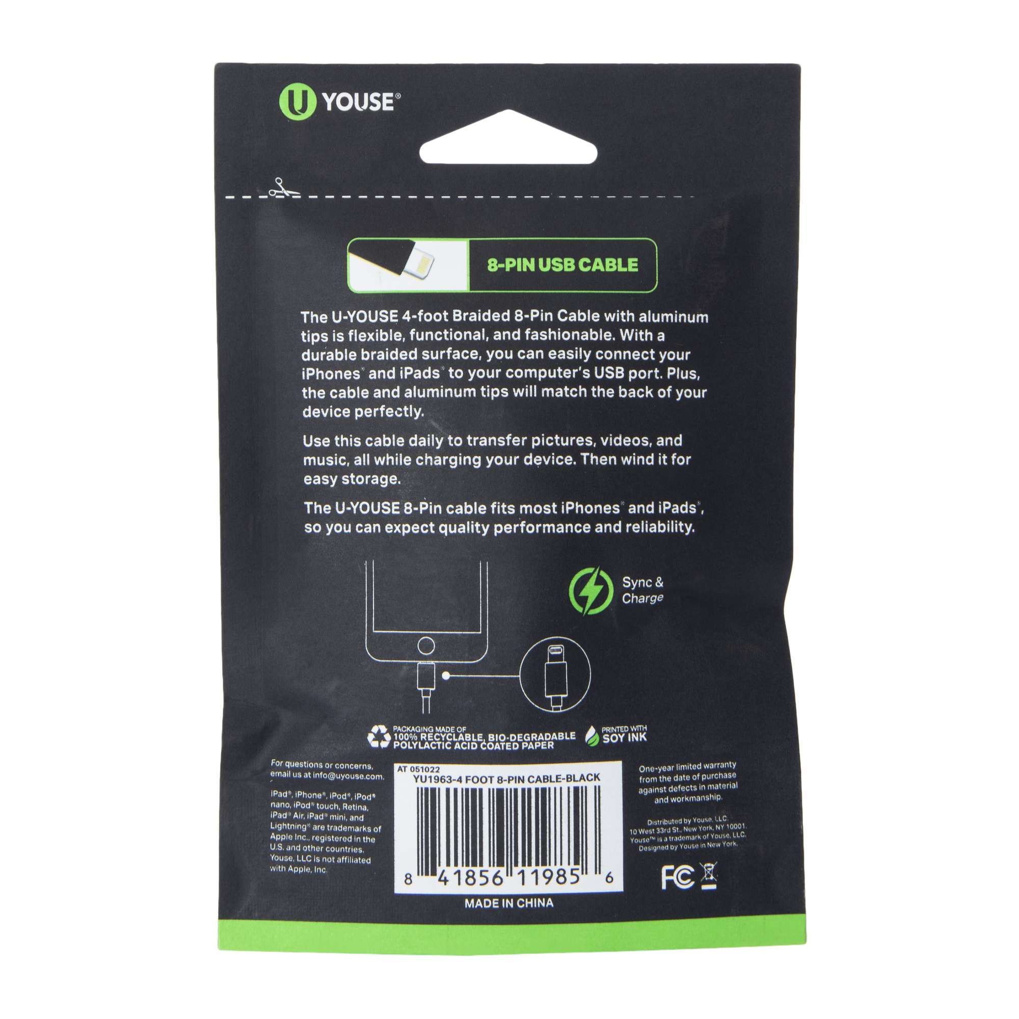 4ft braided 8-pin charging cable