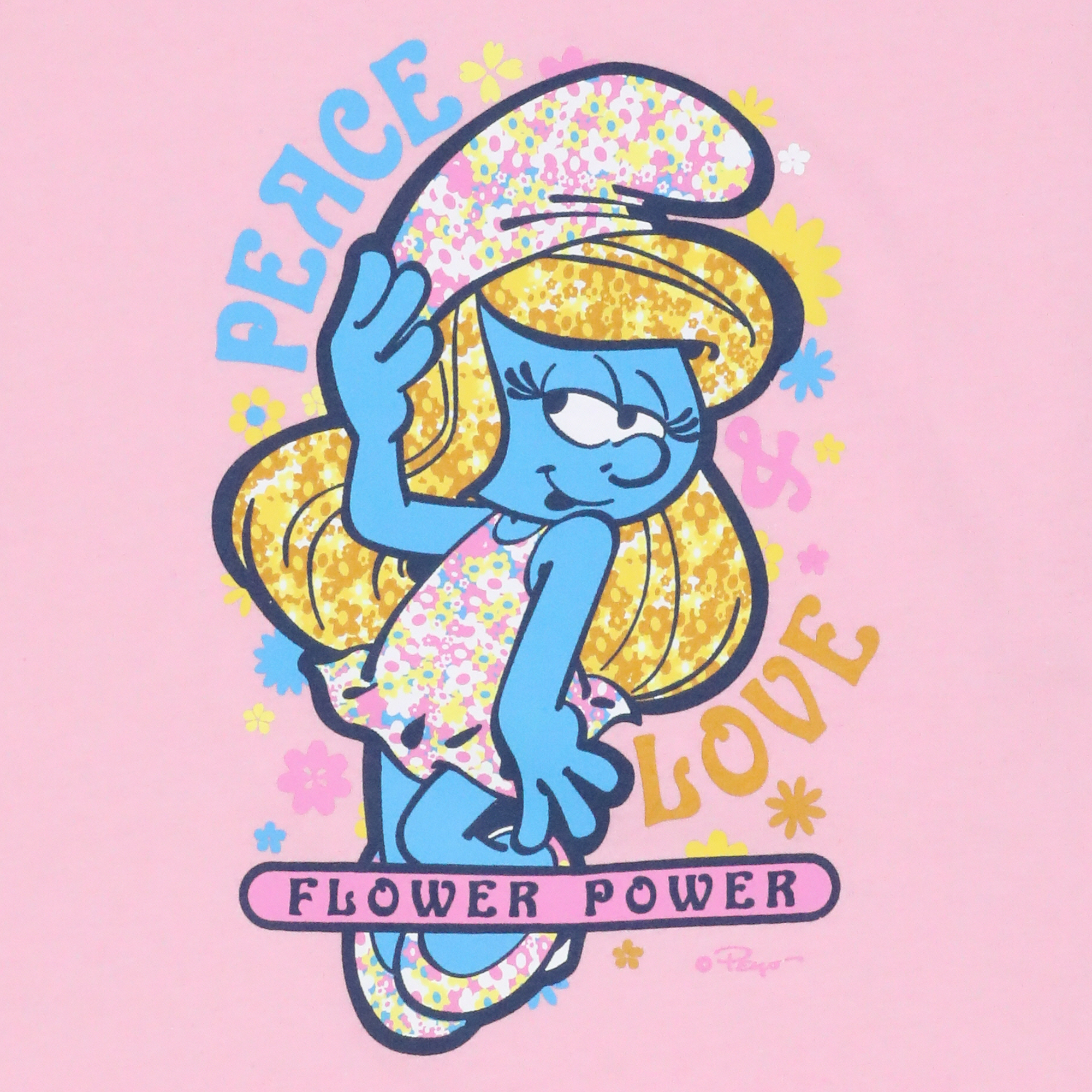 juniors smurfette 'flower power' graphic tee